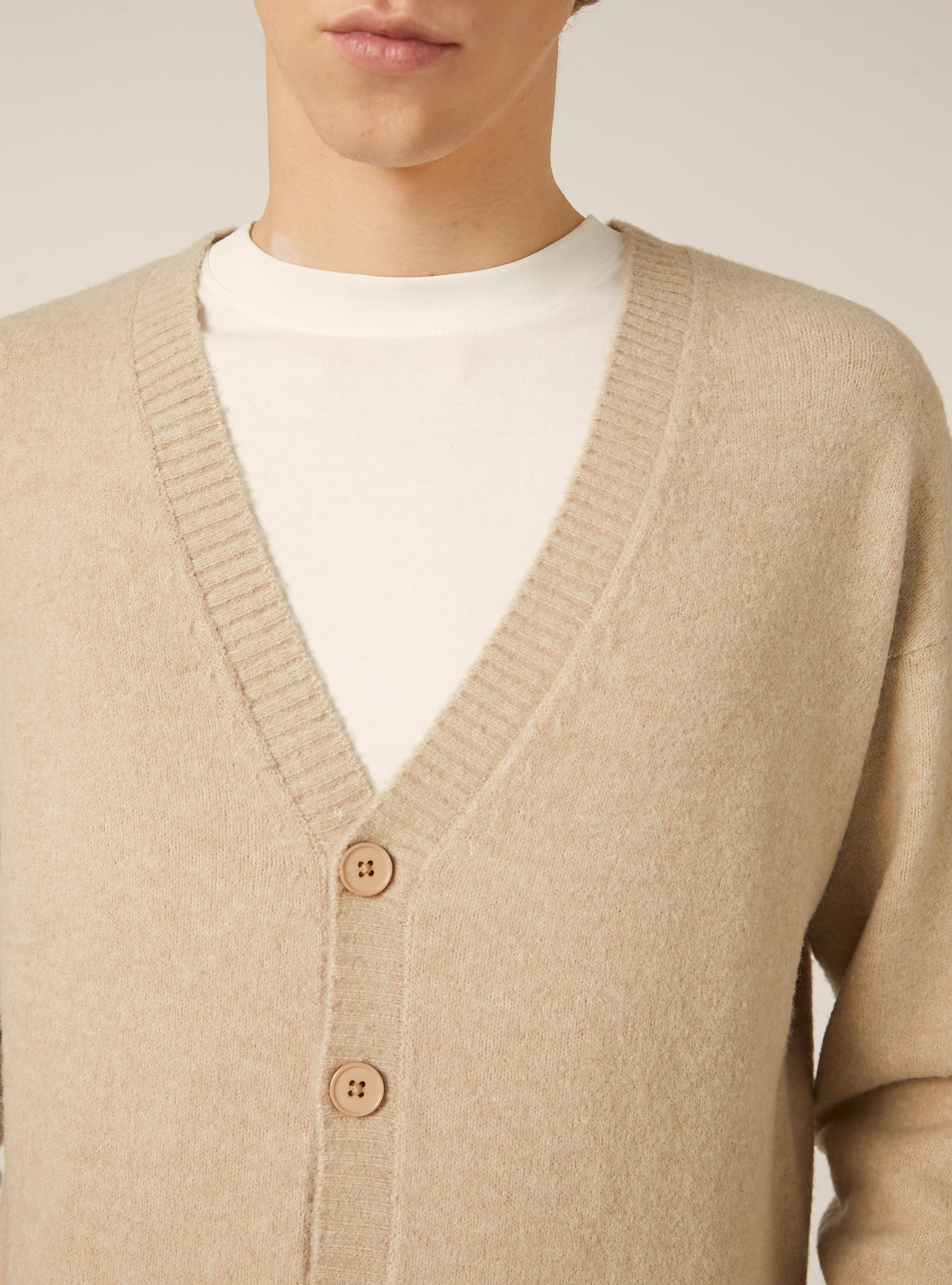 Cárdigan de corte cuadrado en mezcla de lana, MBG2 BEIGE MEL MED