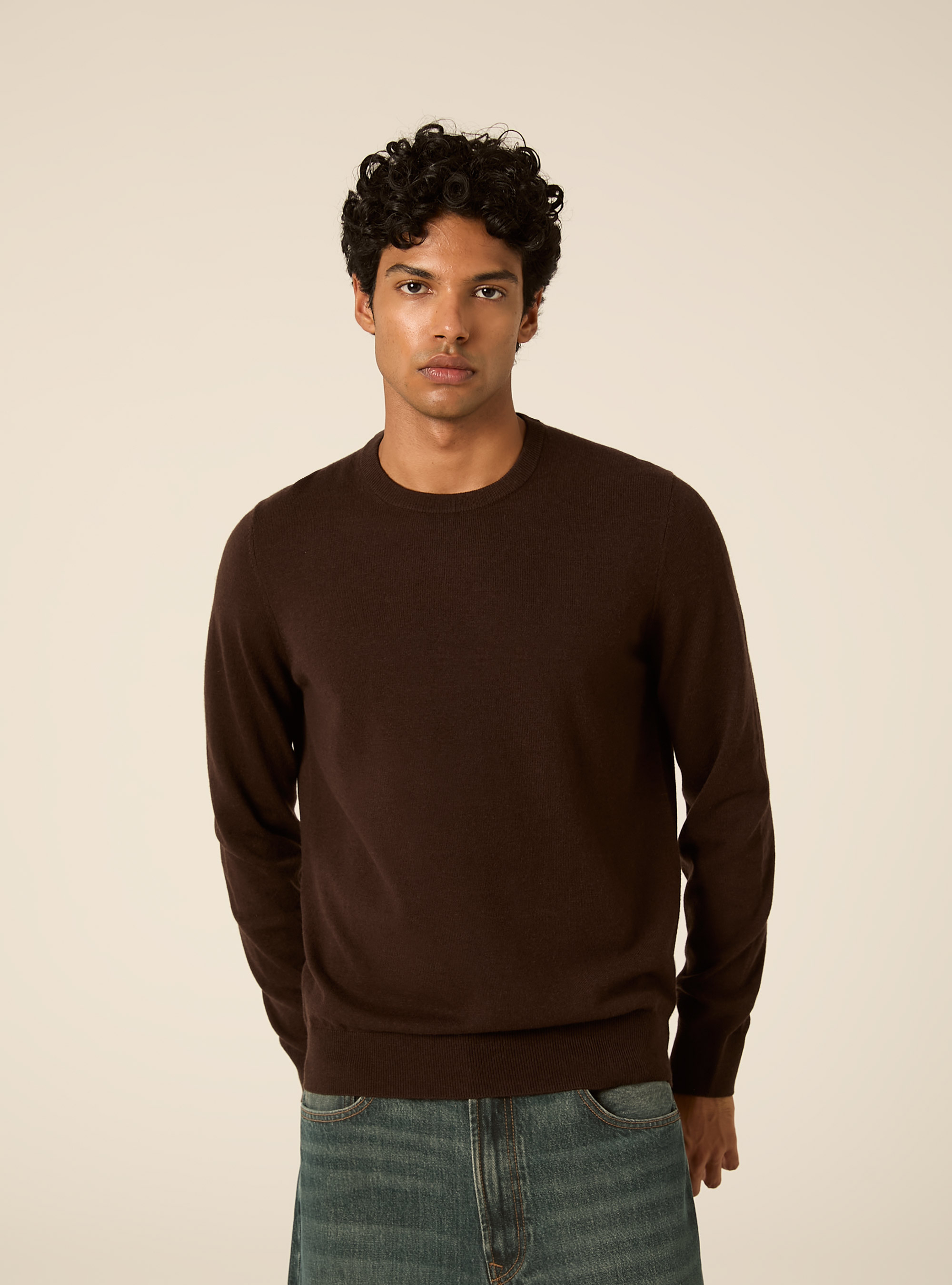 Girocollo in maglia in lana poliammide cashmere, BR1 BROWN DARK