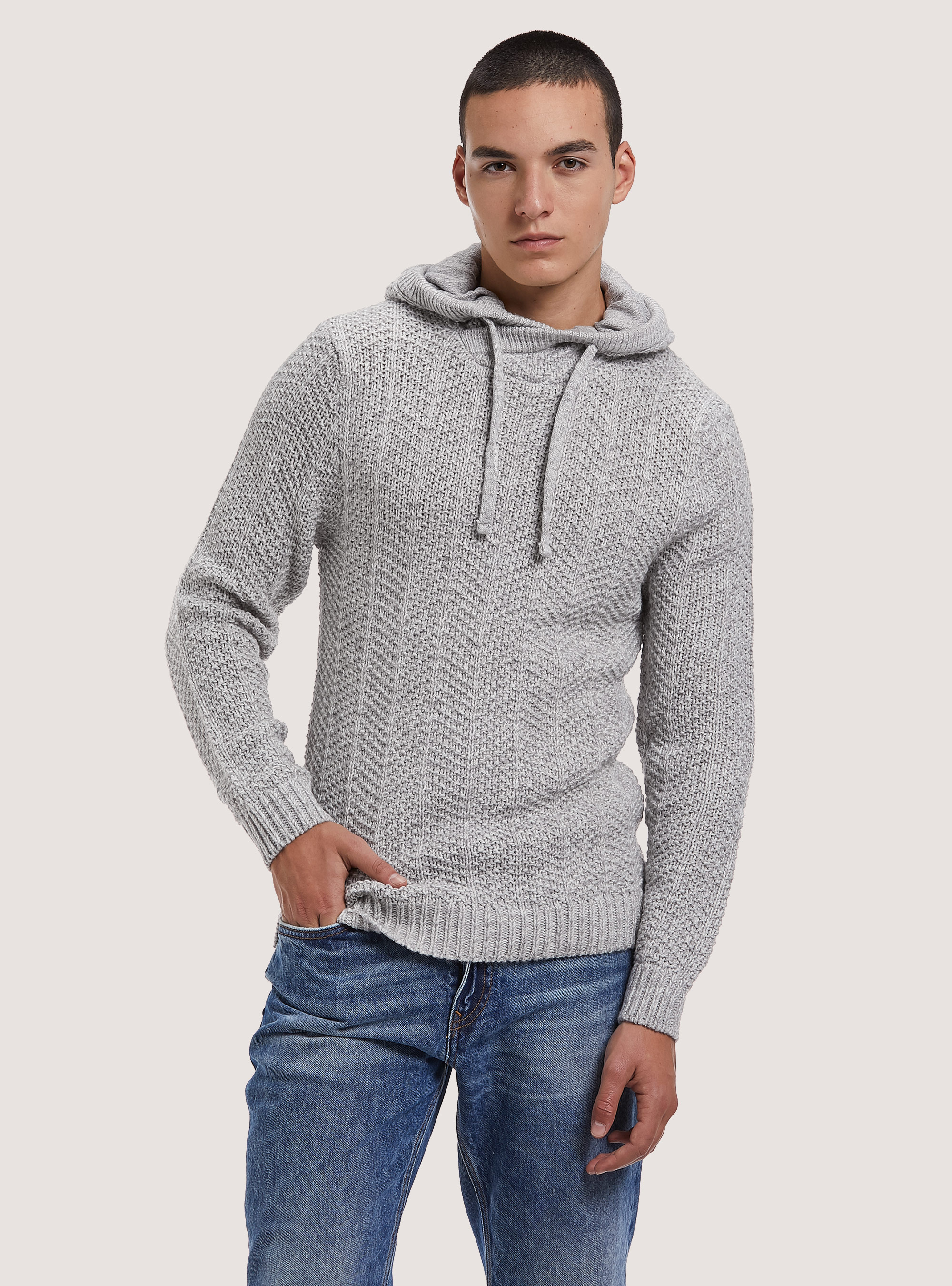 Wool blend hooded pullover, PEARL