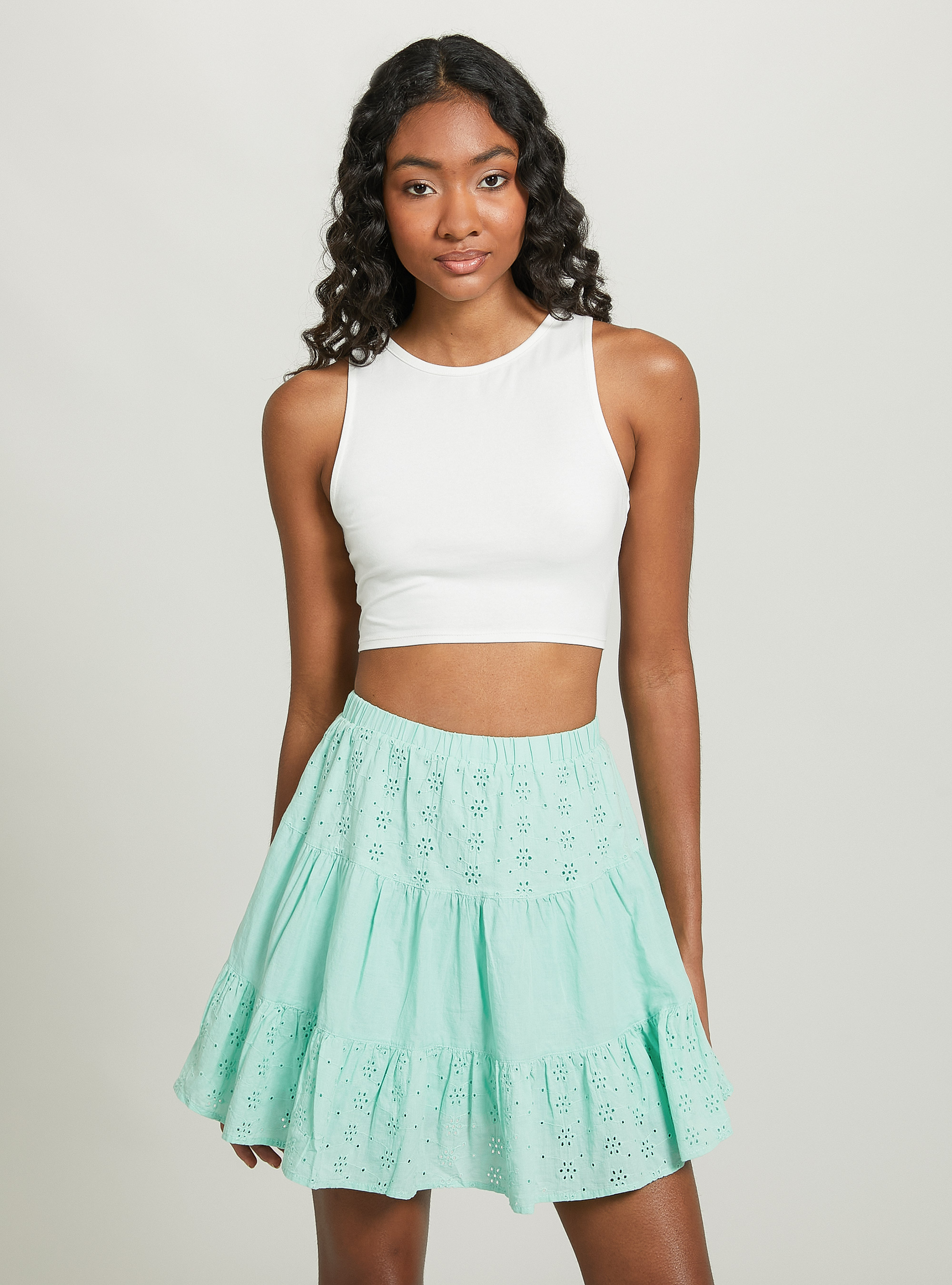 Lace up crop top, WH2 WHITE