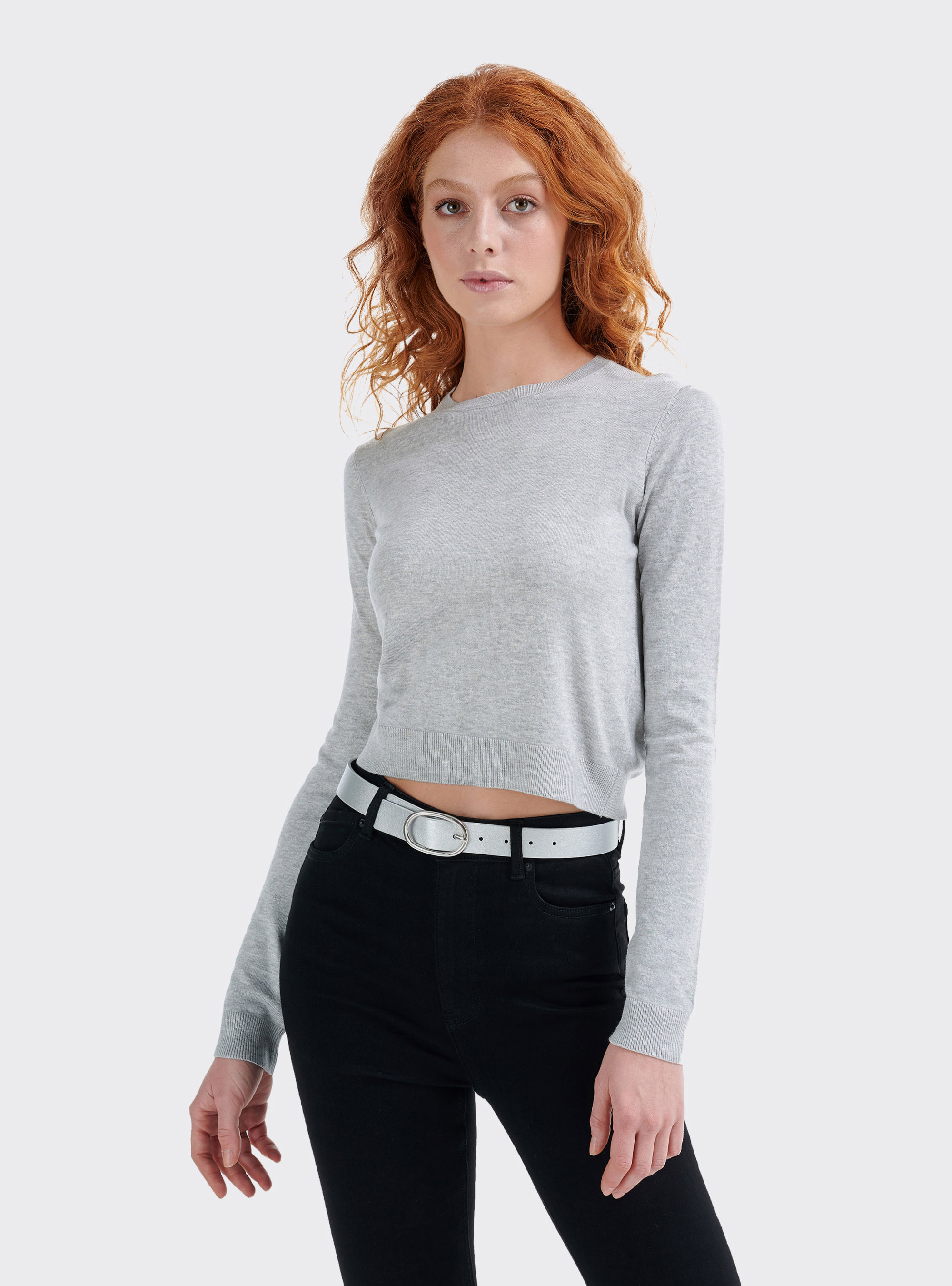 Pullover basic cropped comfort fit, C148 ICE MELANGE