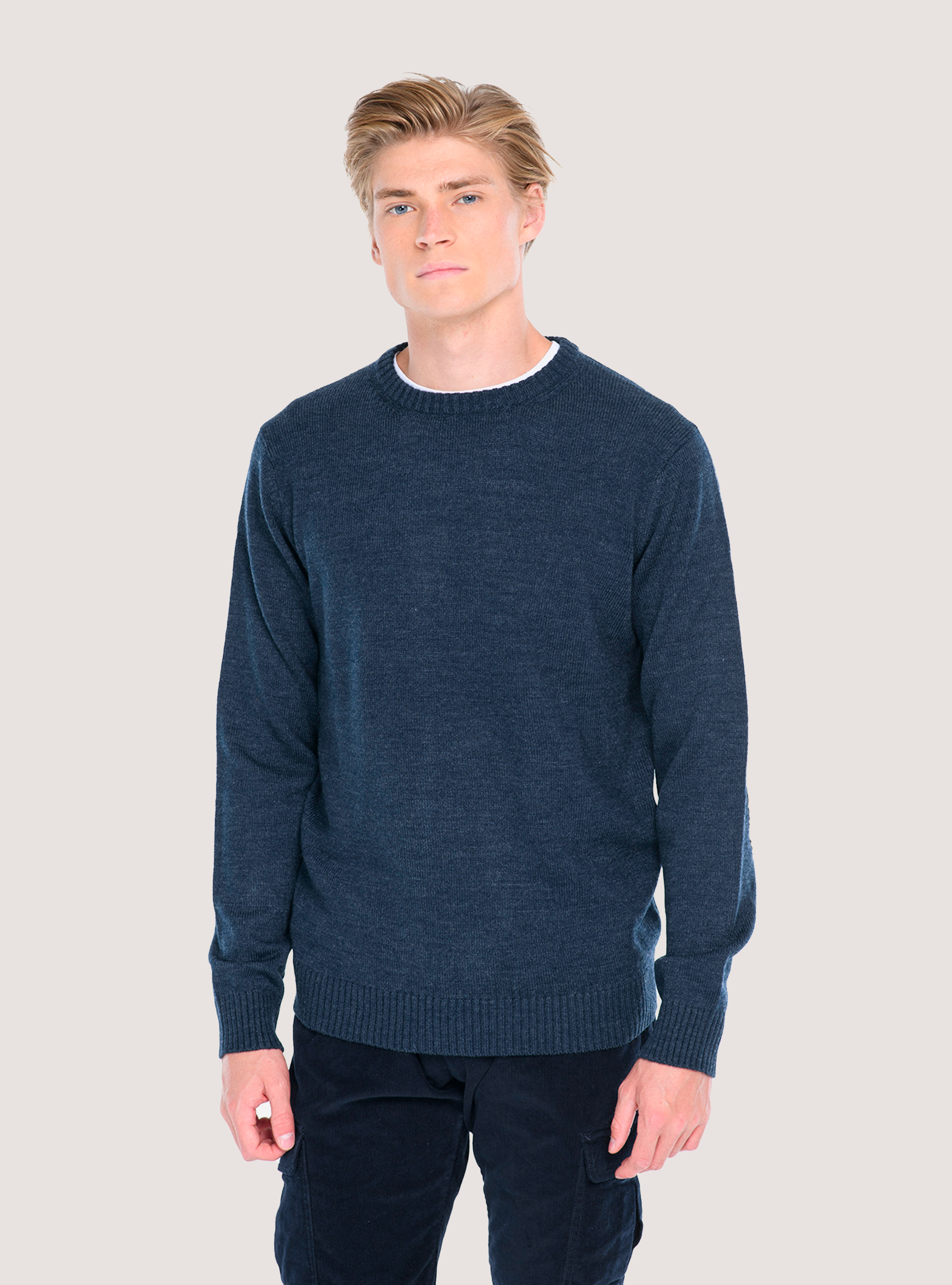 ROUND NECK PULLOVER, C0222 BLUE MELANGE
