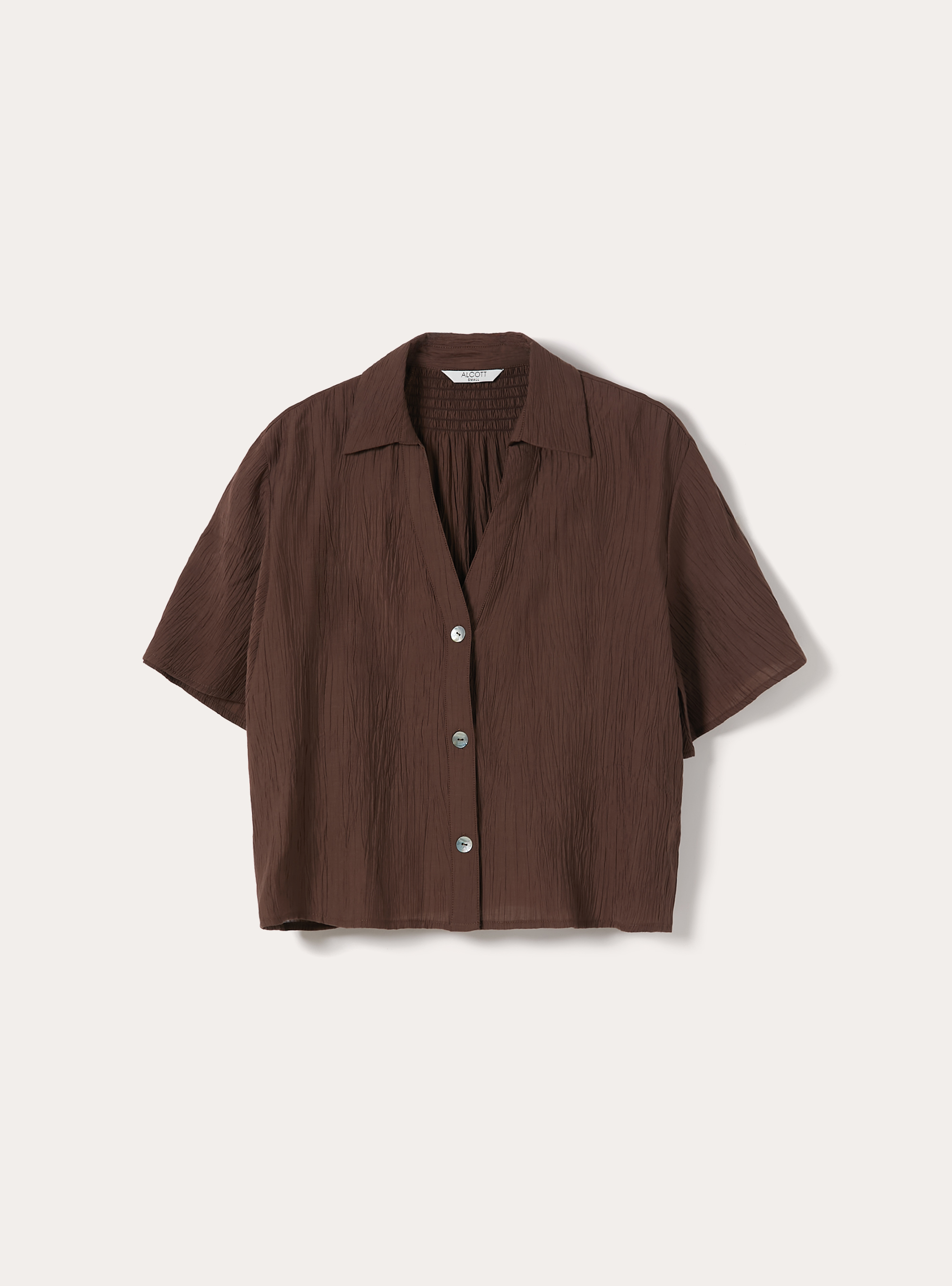 Camicia maniche corte in crepe, BR2 BROWN MEDIUM