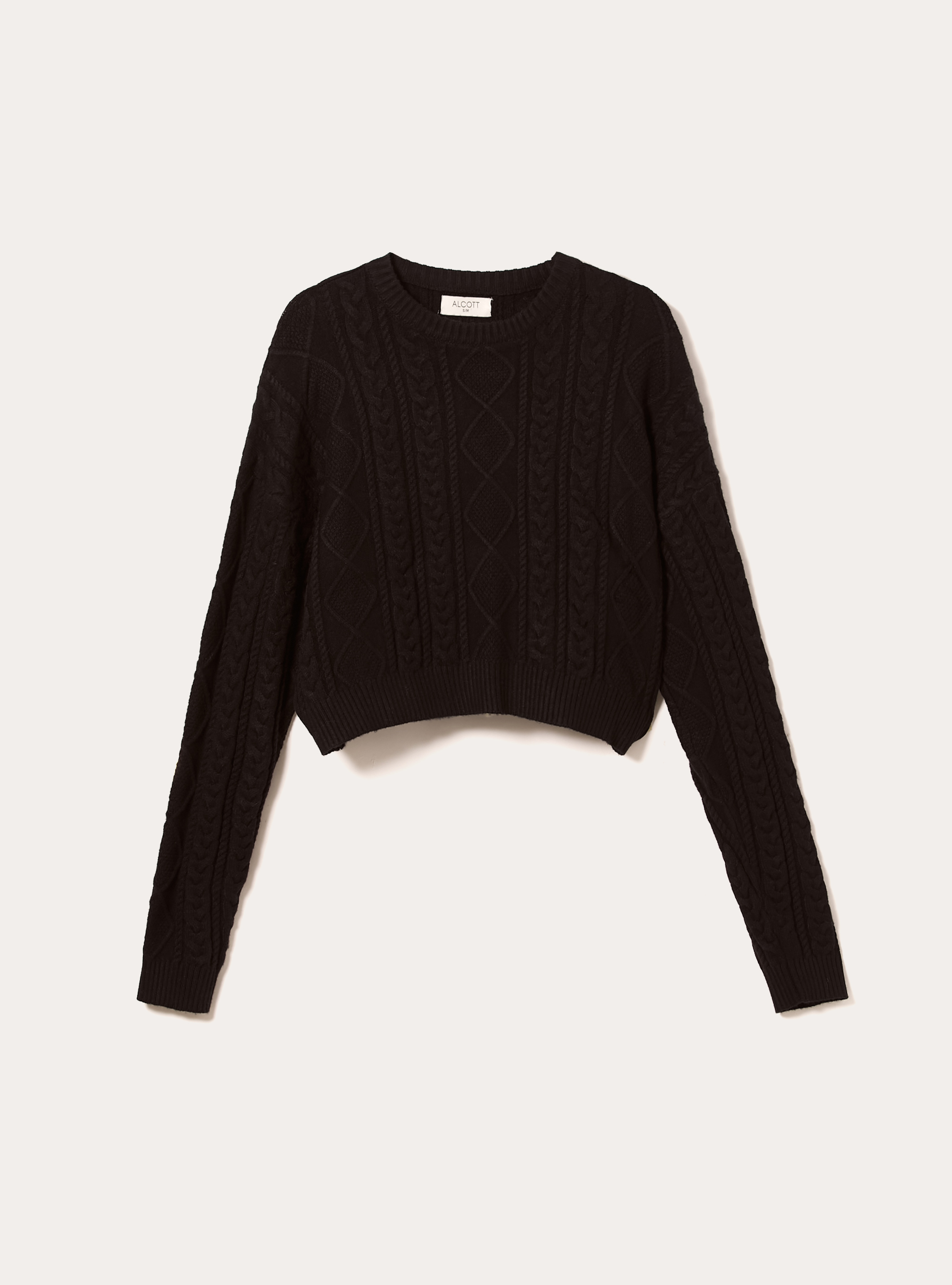 Maglia con collo rotondo a trecce, BK1 BLACK