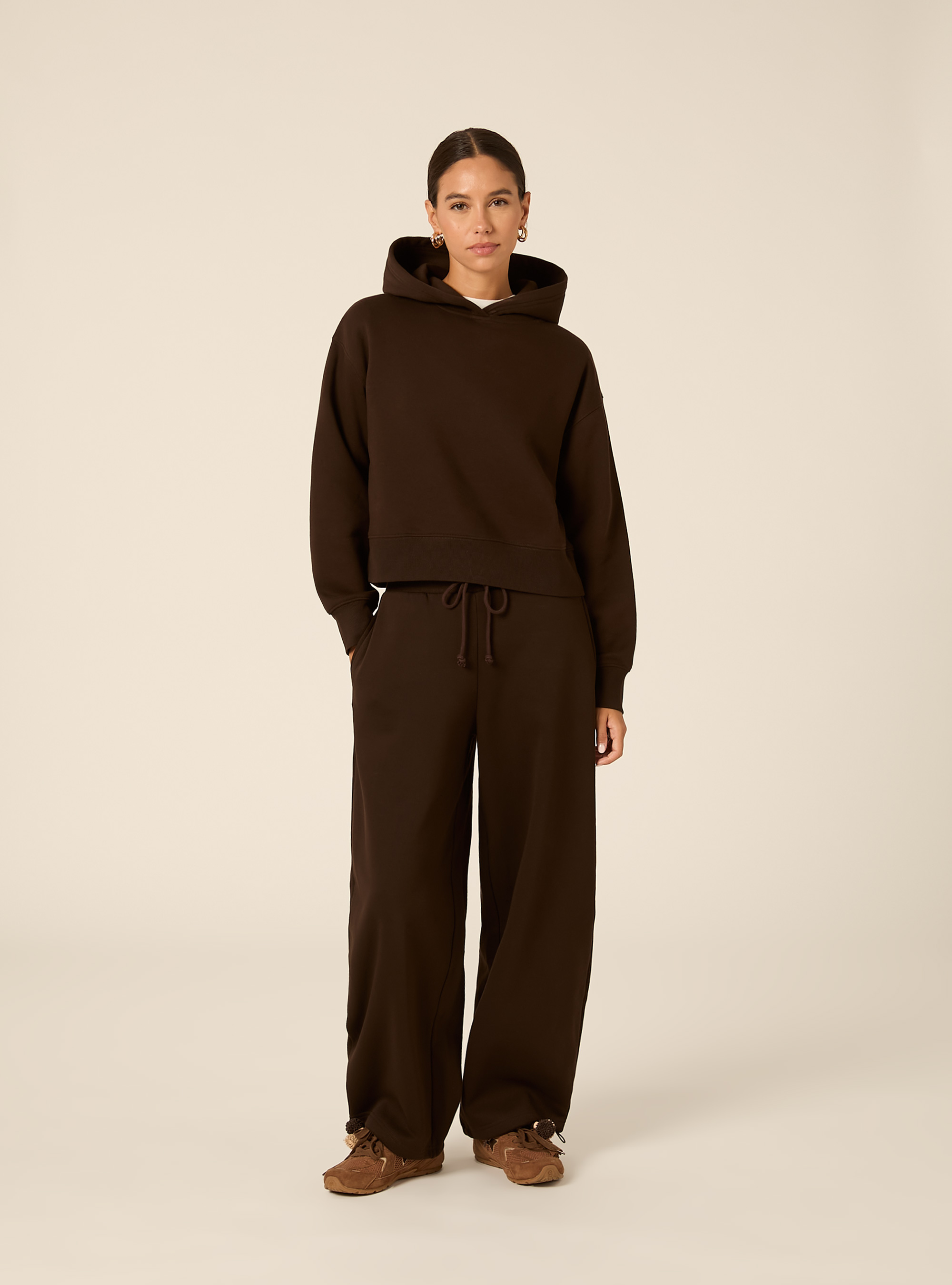 Felpa boxy con cappuccio, BR1 BROWN DARK