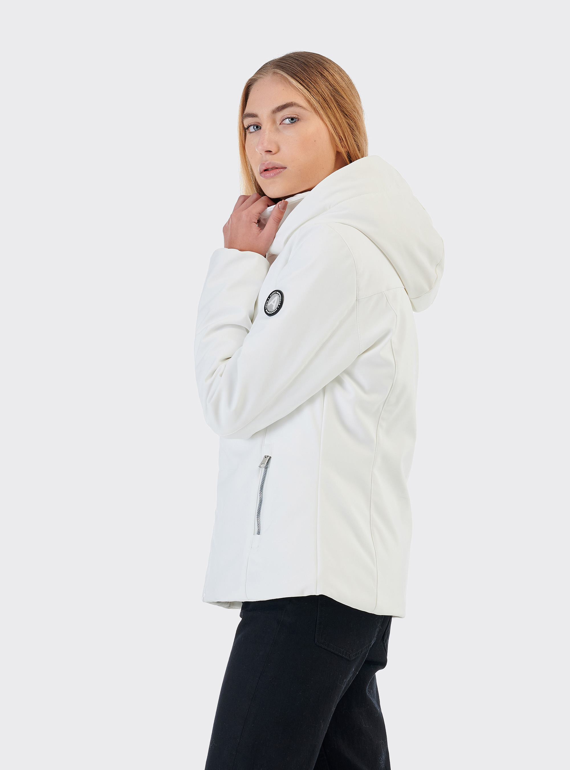 Giubbotto in tessuto tecnico con cappuccio, BIANCO