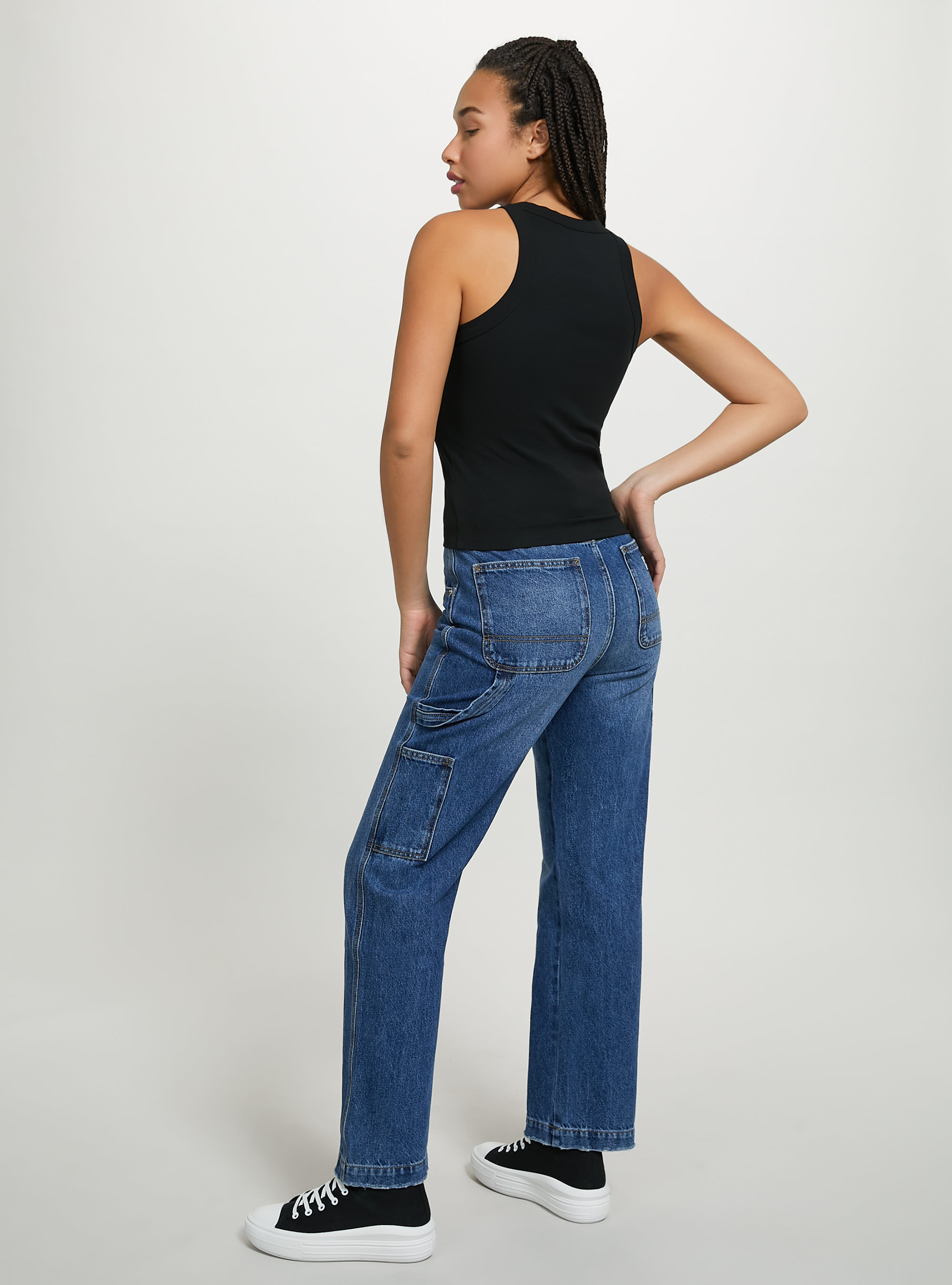 Ribbed cotton tank top, BK1 BLACK