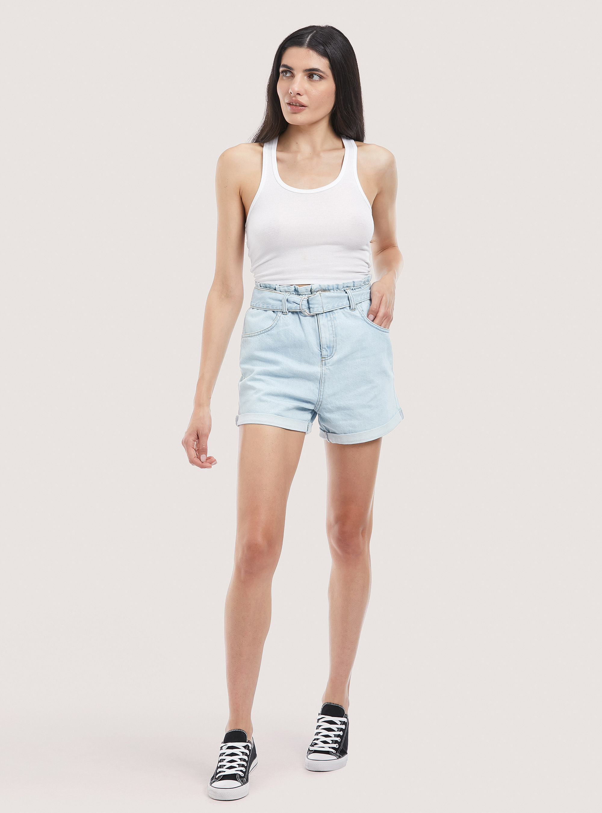 Denim shorts with strap, D007 LIGHT AZURE