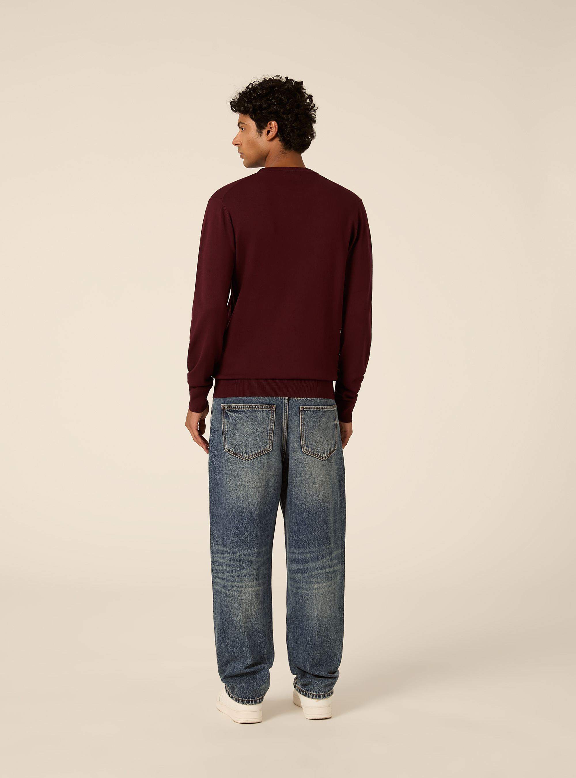 Pullover girocollo in viscosa, BORDEAUX SCURO