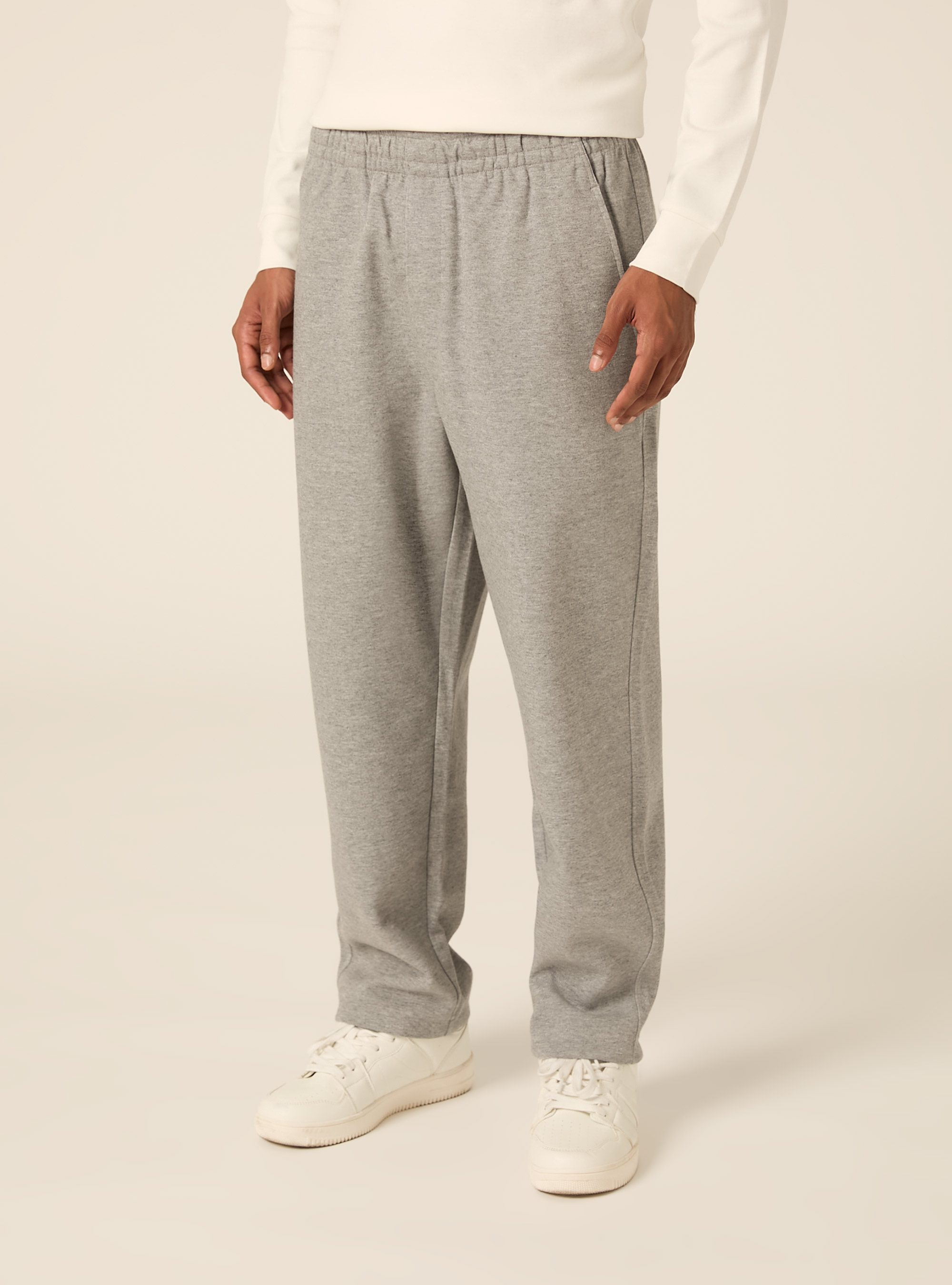 Straight leg interlock fabric jogger trousers, MGY2 GREY MEL MEDIUM
