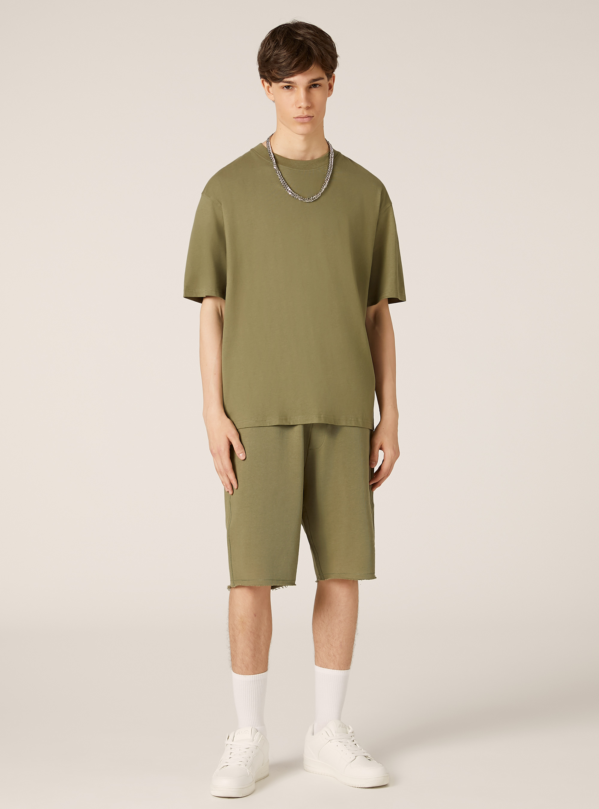 Cotton jogger bermuda shorts, KY2 KAKY MEDIUM