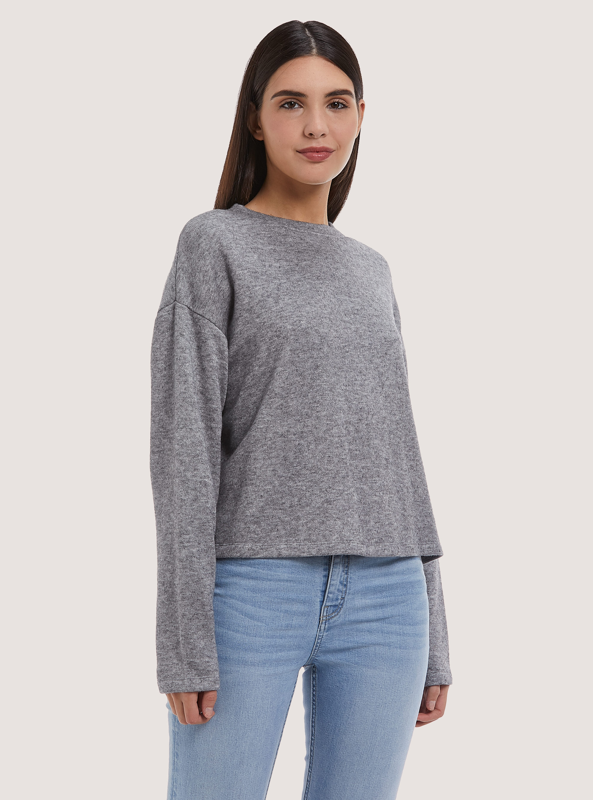 Sweat-shirt au toucher doux, C135 GREY MELANGE
