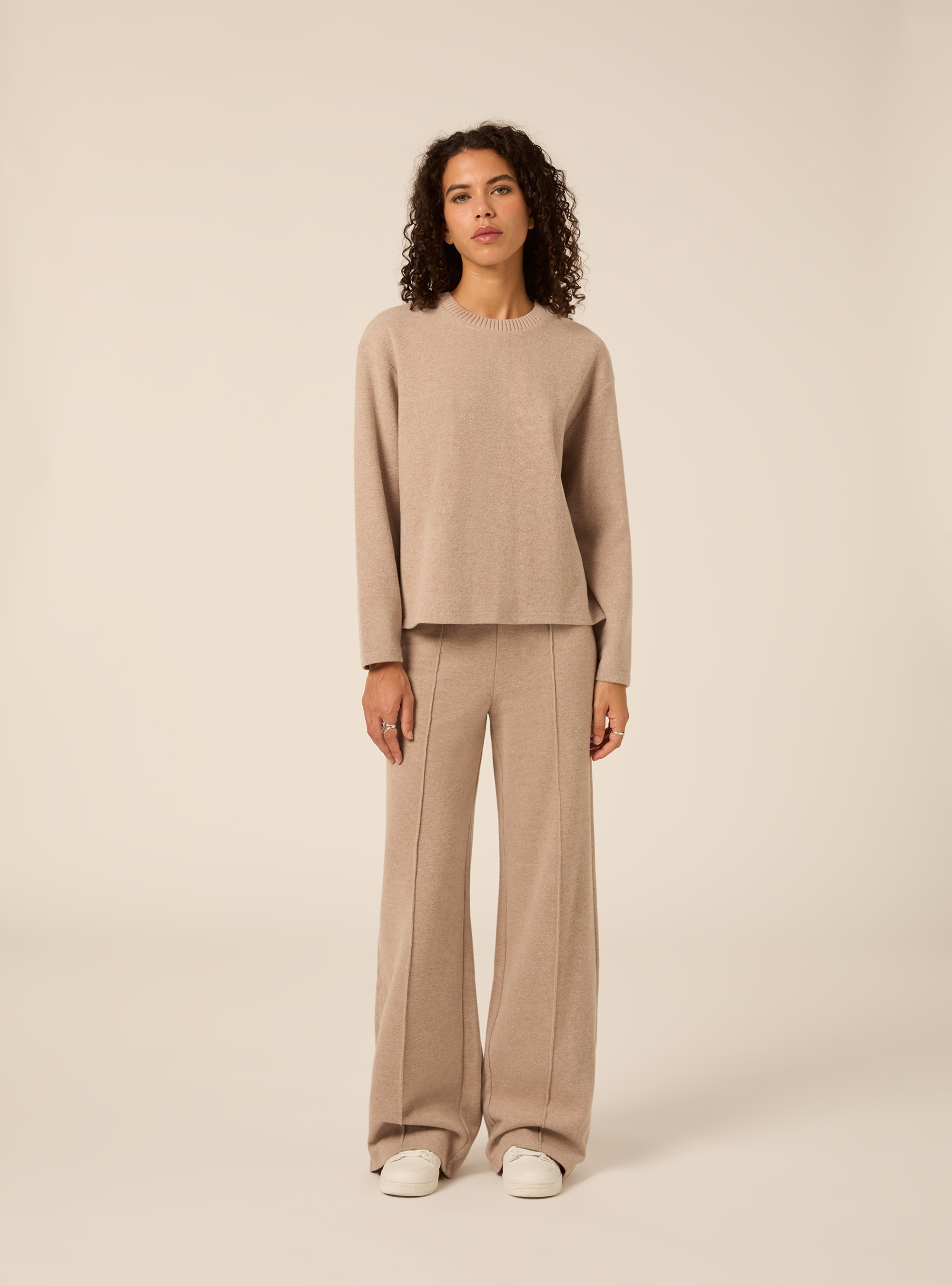 Pantaloni in maglia con nervatura, MBG2 BEIGE MEL MED