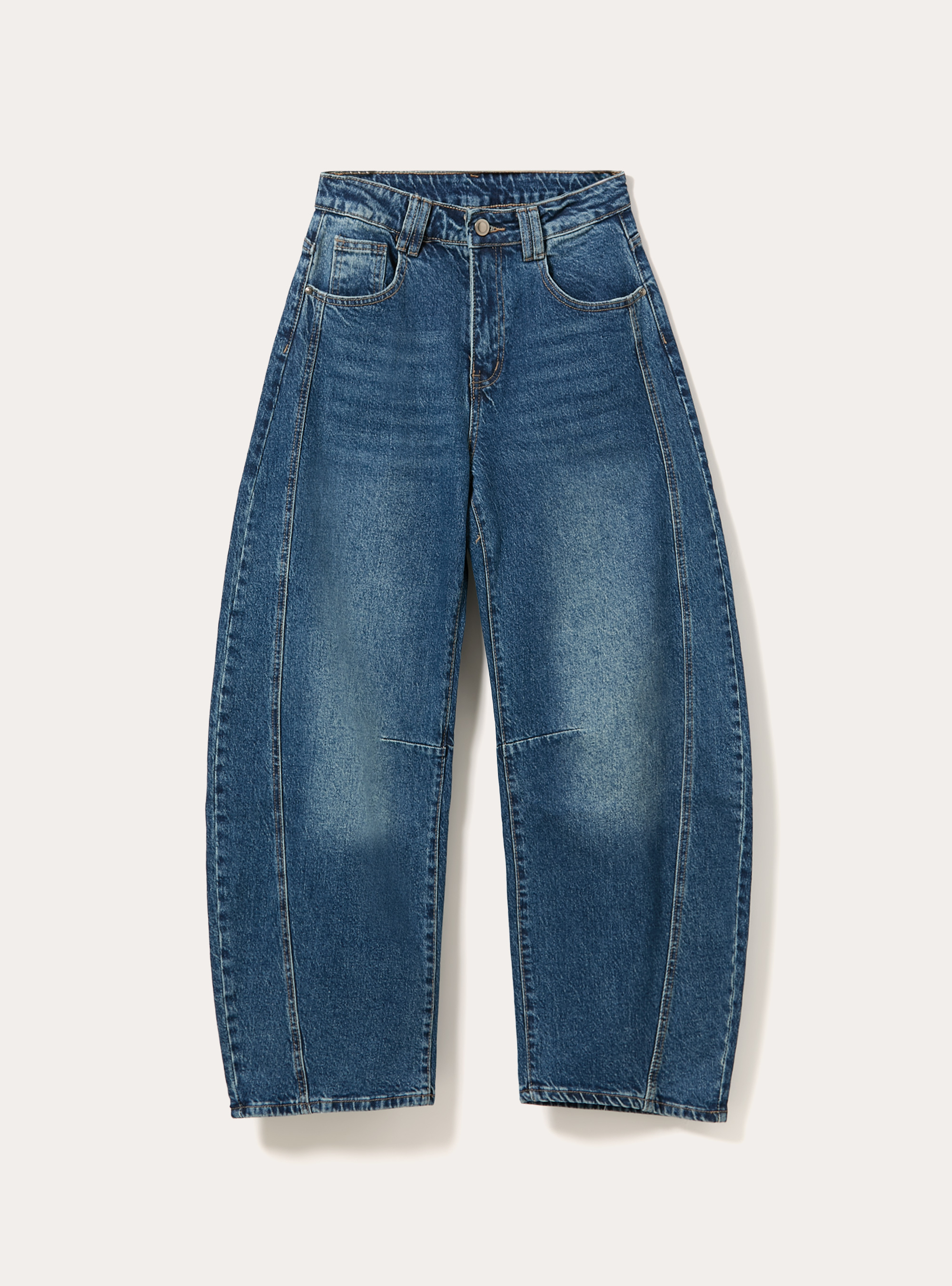 Jean coupe barrel avec patch etoile au dos, D002 MEDIUM DARK BLUE