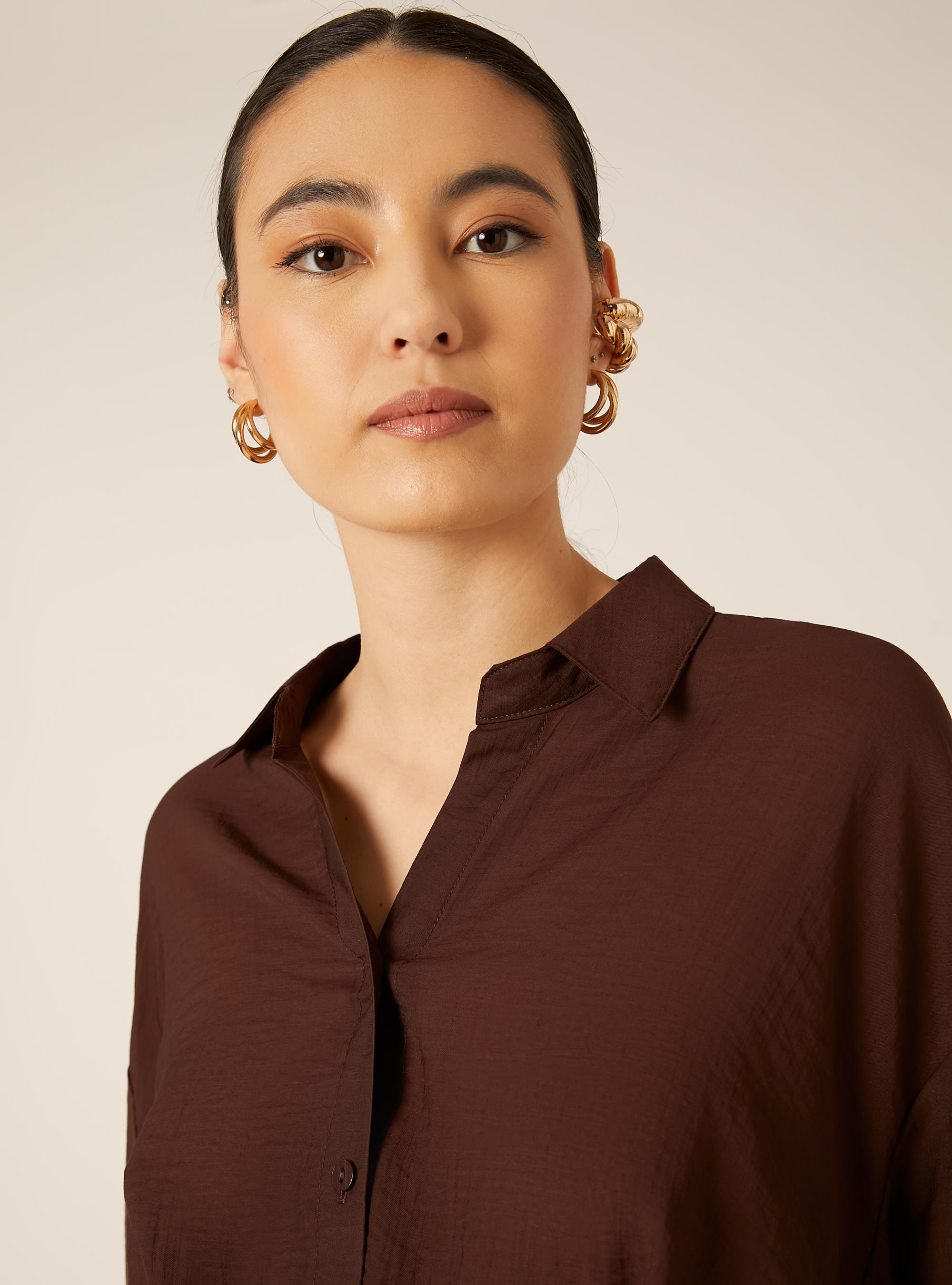 Lightweight Oversized Shirt, BR2 BROWN MEDIUM
