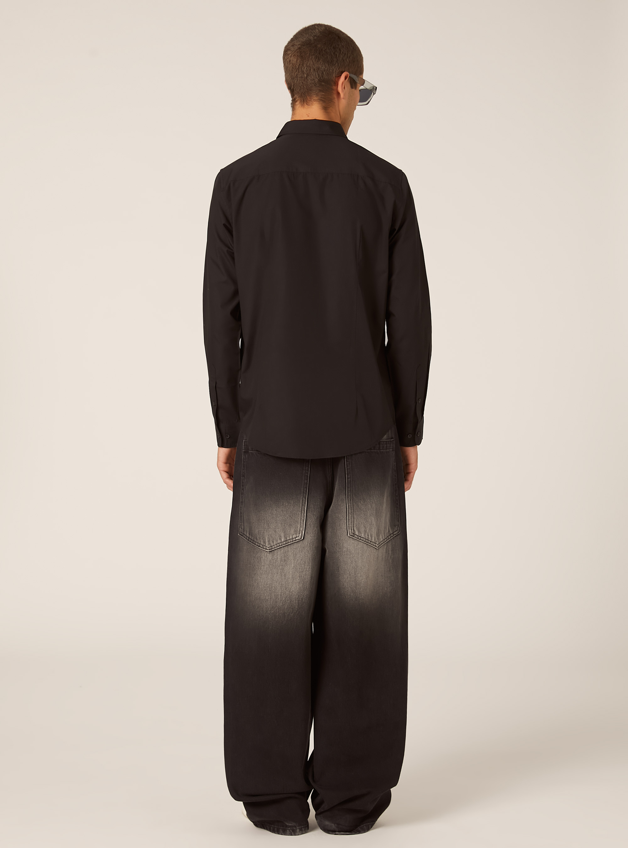 Camicia a manica lunga in tinta unita, BK1 BLACK