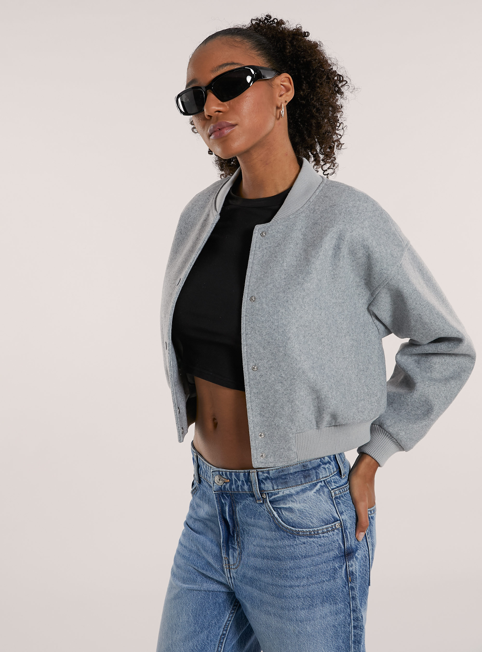 Bomber corto in panno, MGY2 GREY MEL MEDIUM