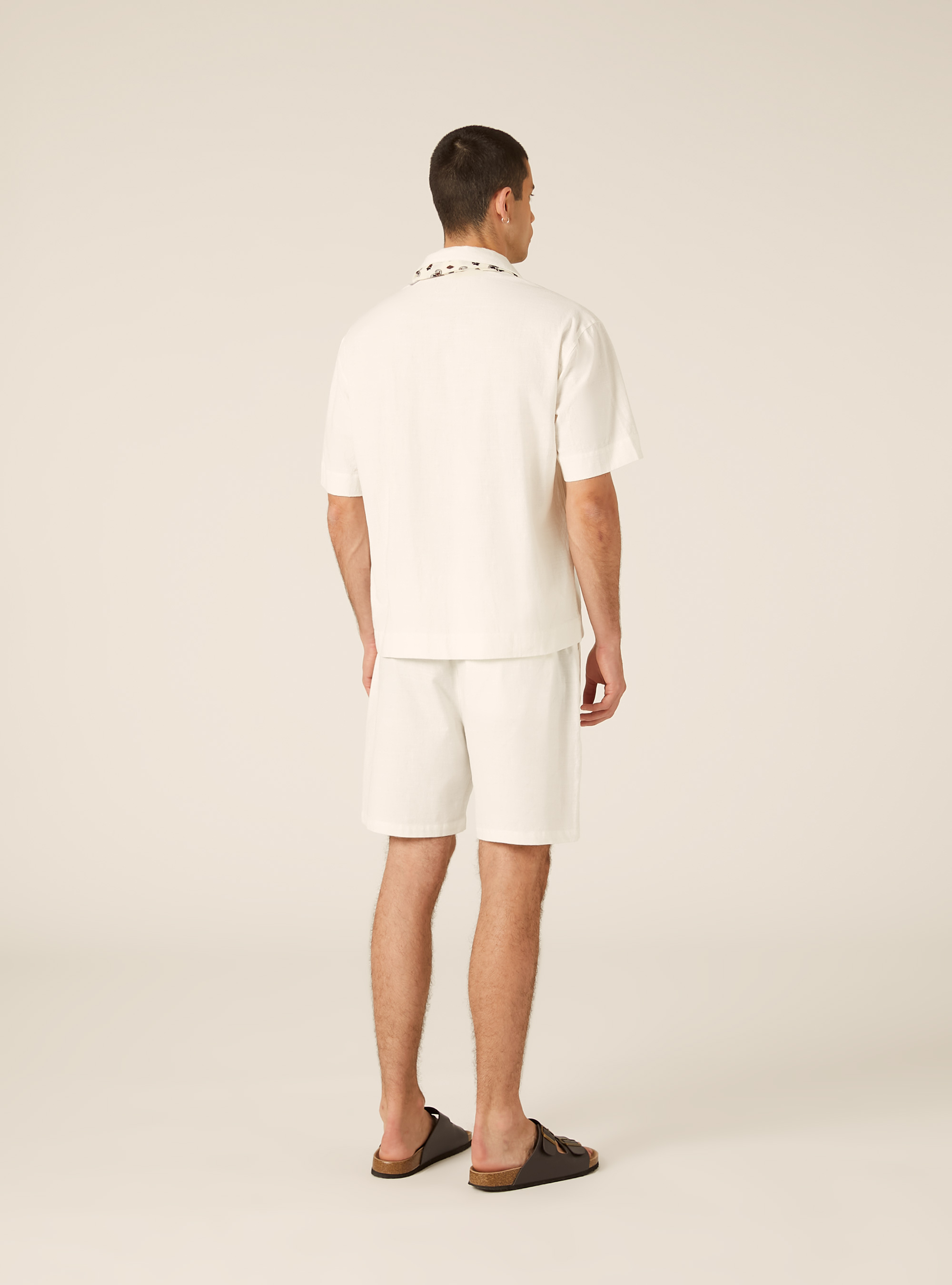 Polo Camisero de Mezcla de Lino, WH1 OFF WHITE