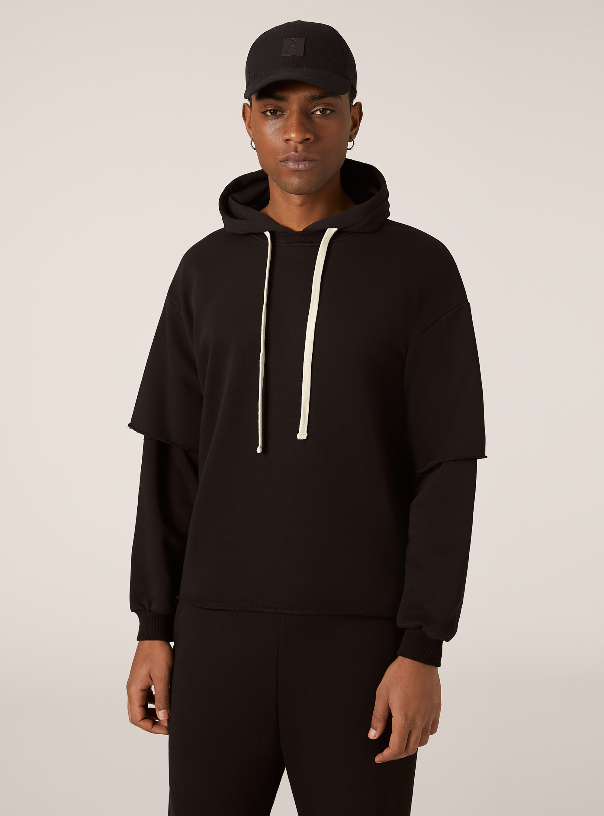 Double sleeve boxy sweatshirt, BK1 BLACK