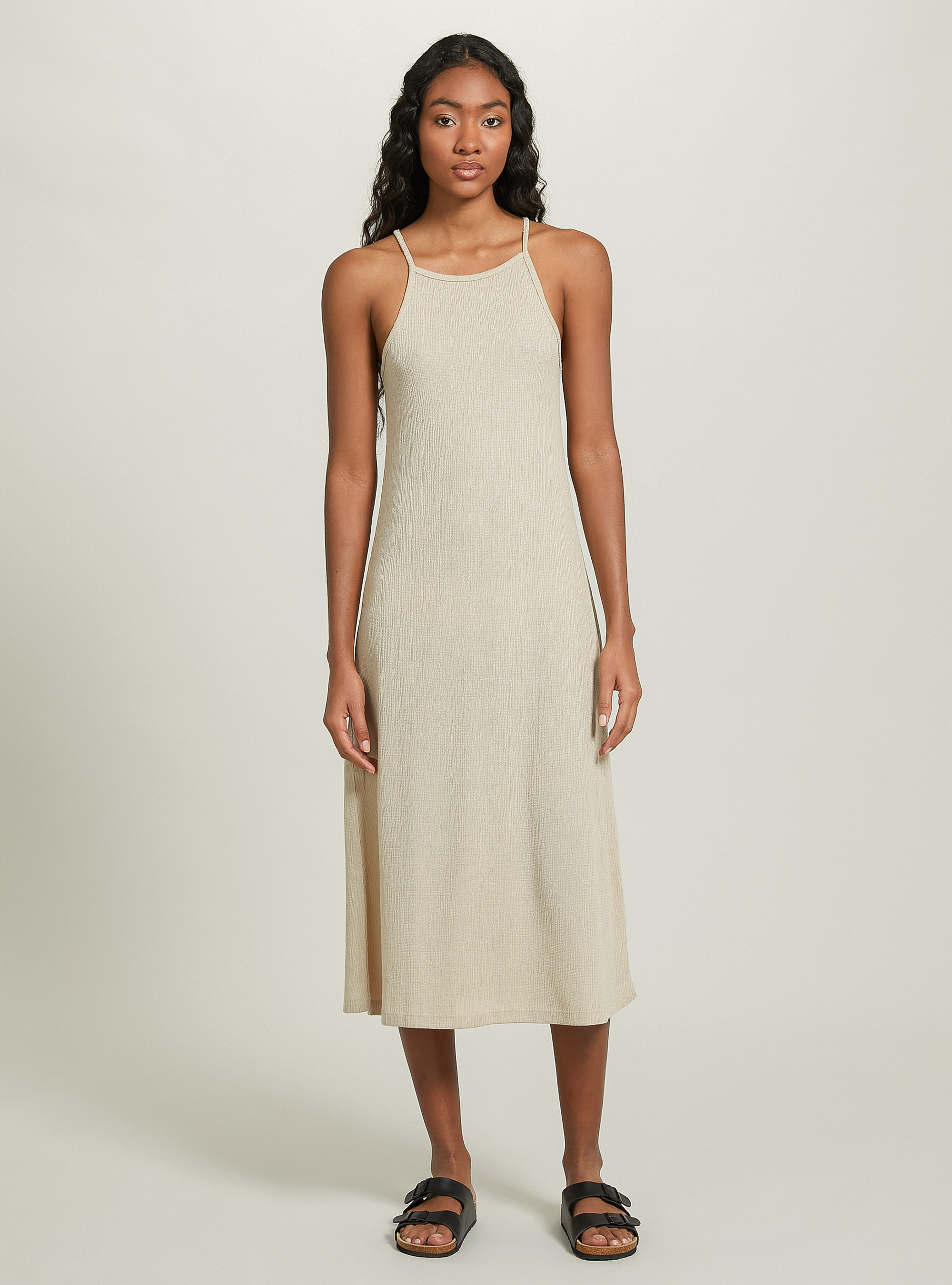 Midi dress with halter neckline, BG3 BEIGE LIGHT
