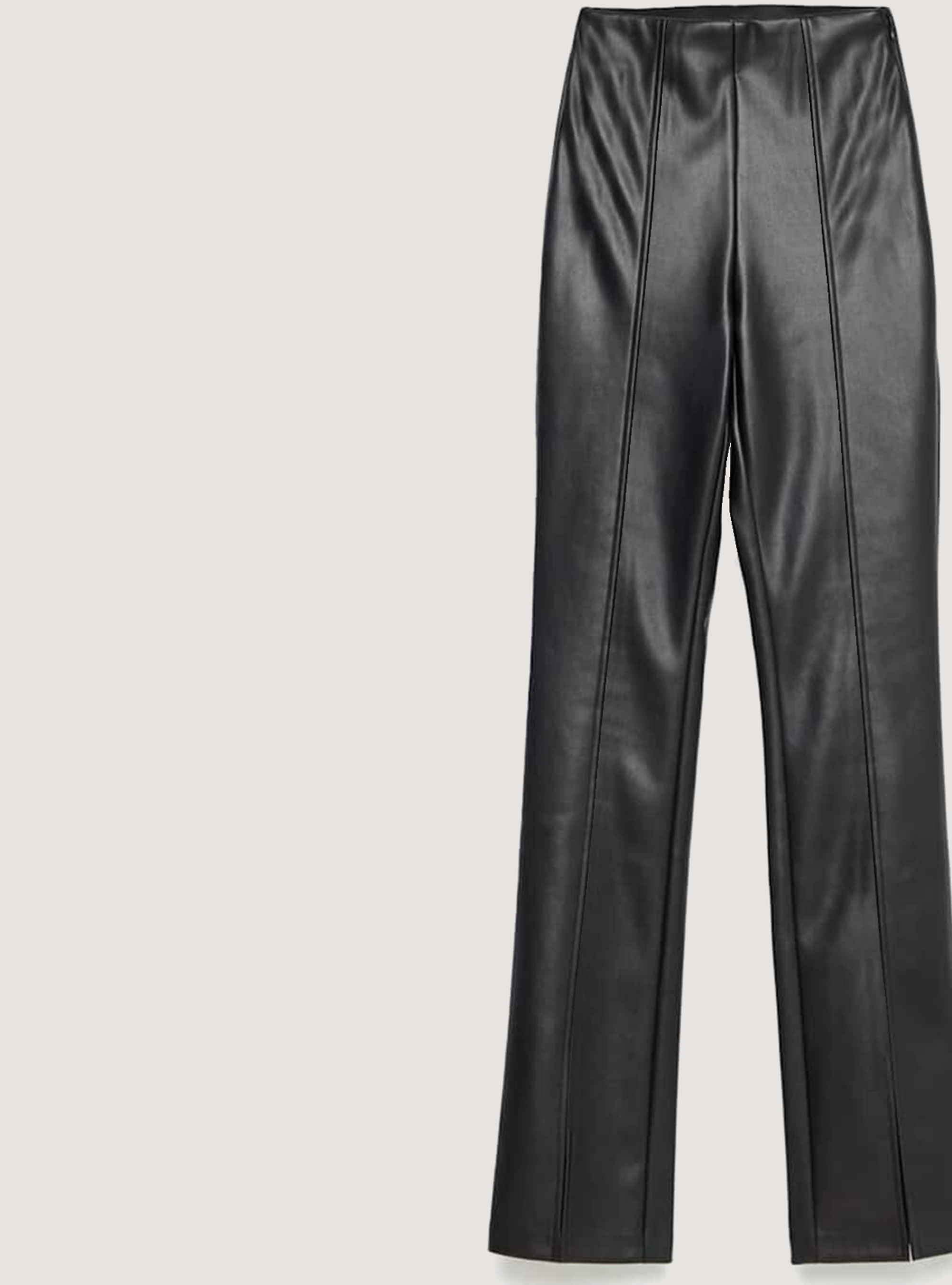 Faux leather leggings with slits, BLACK