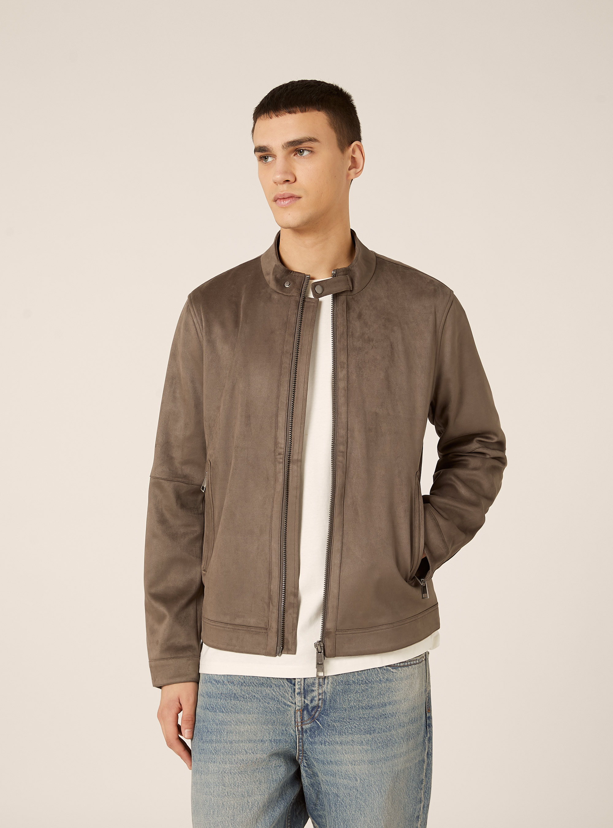 Giubbino effetto suede basico, GY1 GREY DARK