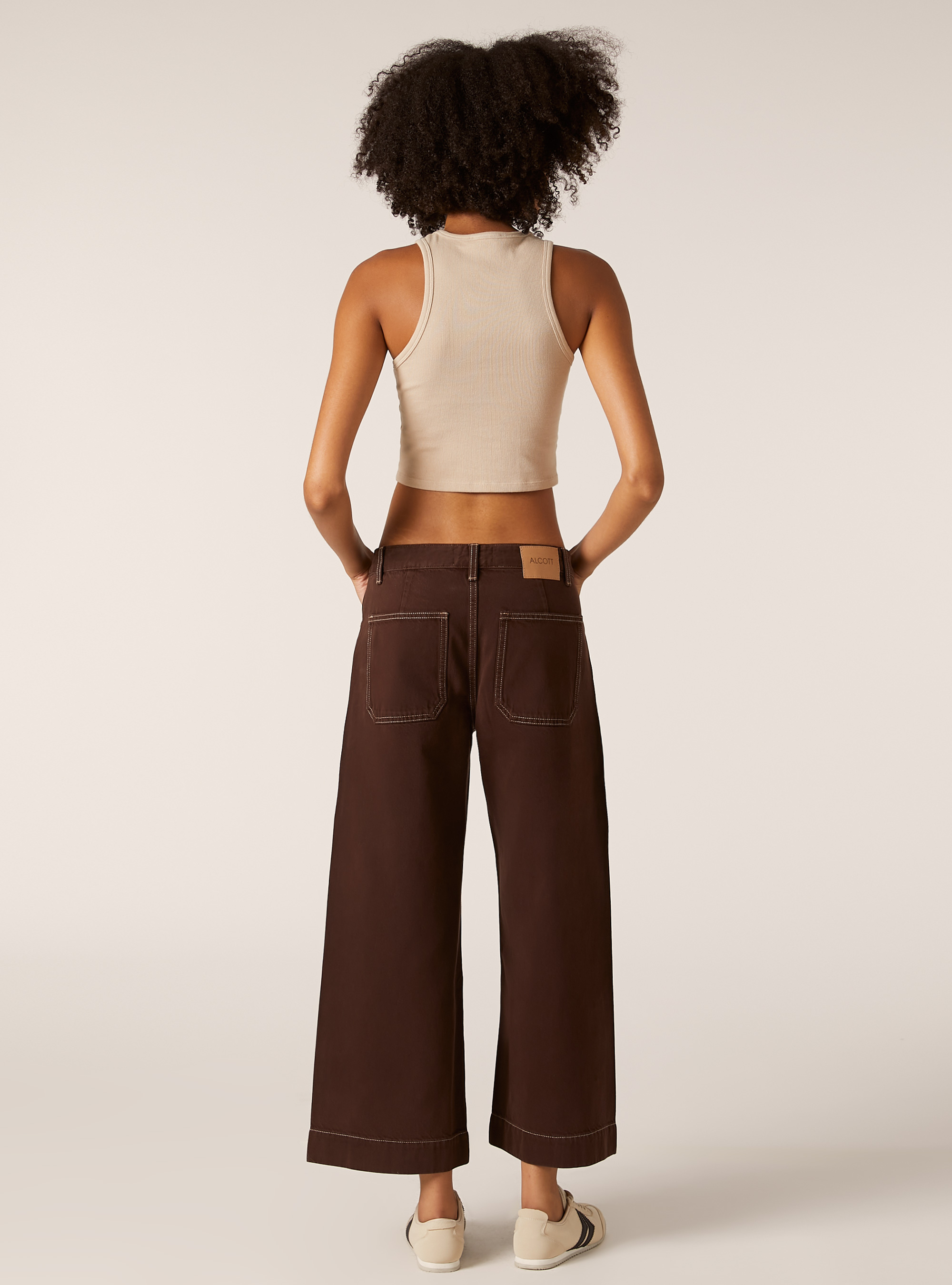 Coloured wide leg cropped jeans, BR2 BROWN MEDIUM
