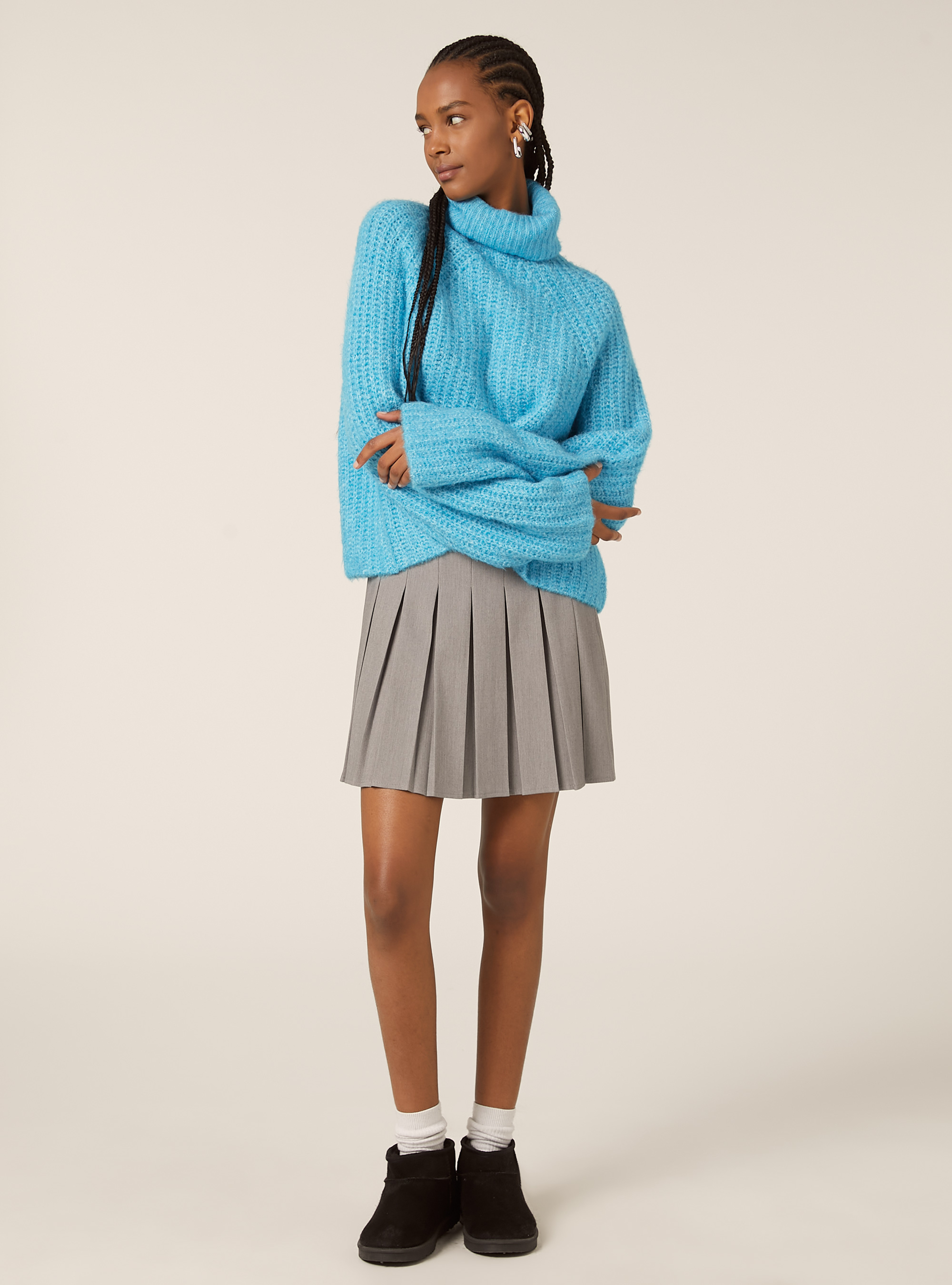 Jersey de cuello alto con canalé inglés, MAZ2 AZURE MEL MEDIUM