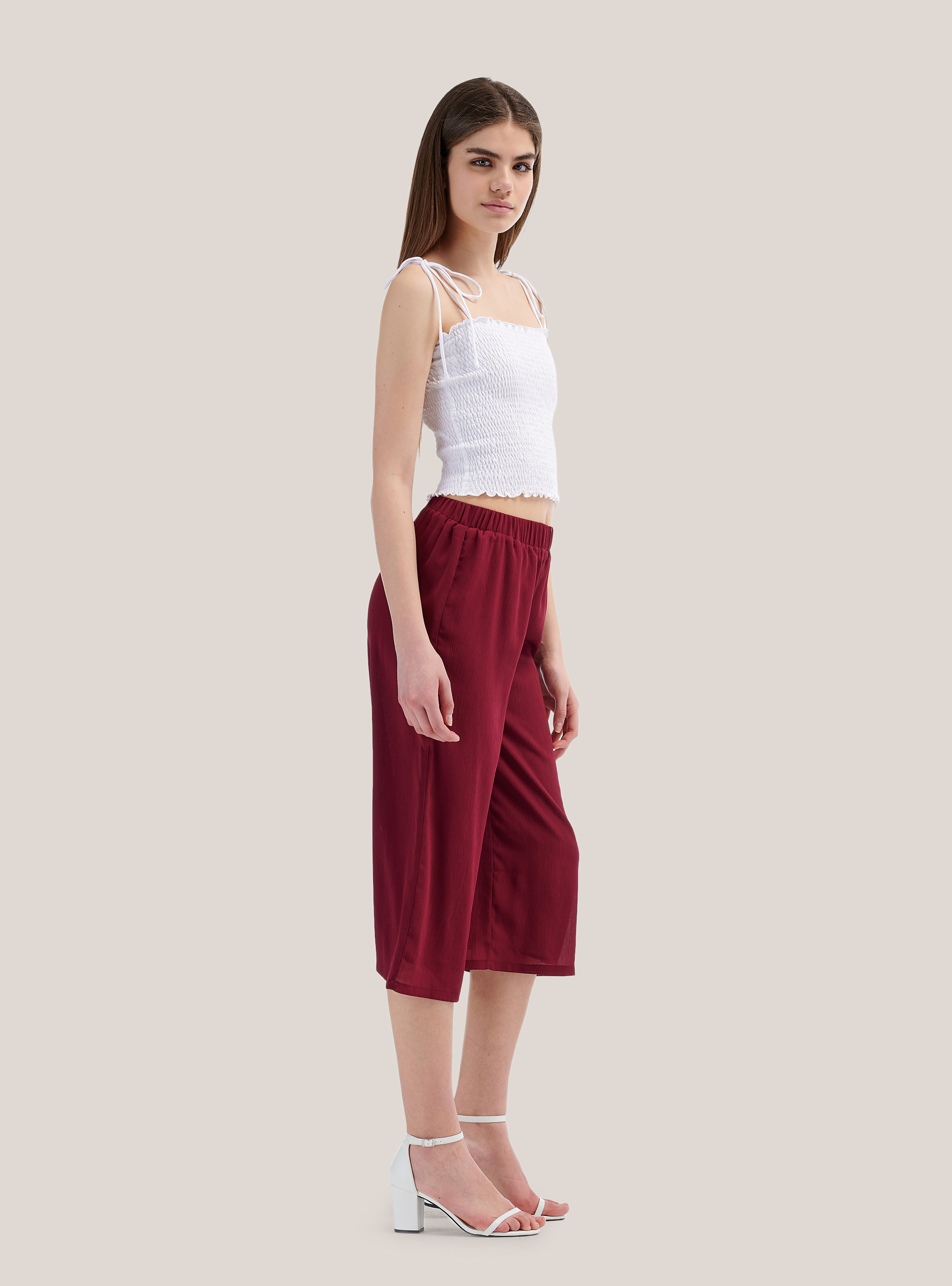 Pantalon culotte coupe large confort, C0310 BORDEAUX