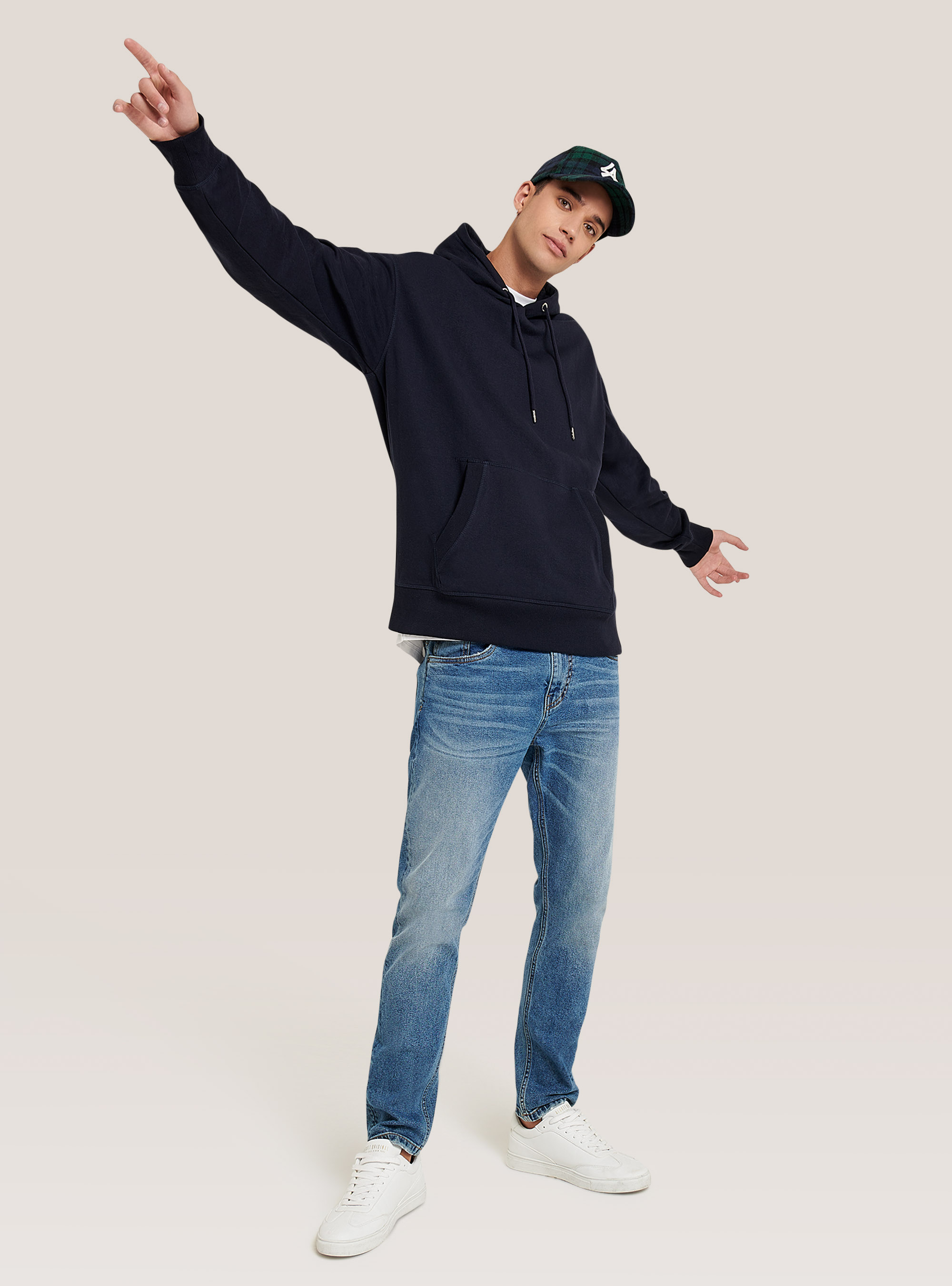 Sudadera básica con capucha y bolsillo tipo canguro, AZUL MARINO