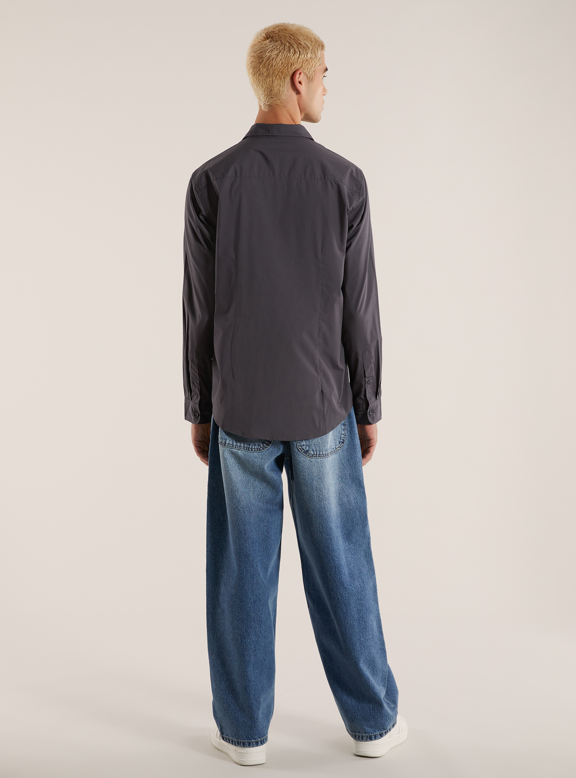 Chemise à manches longues de couleur unie, GY1 GREY DARK