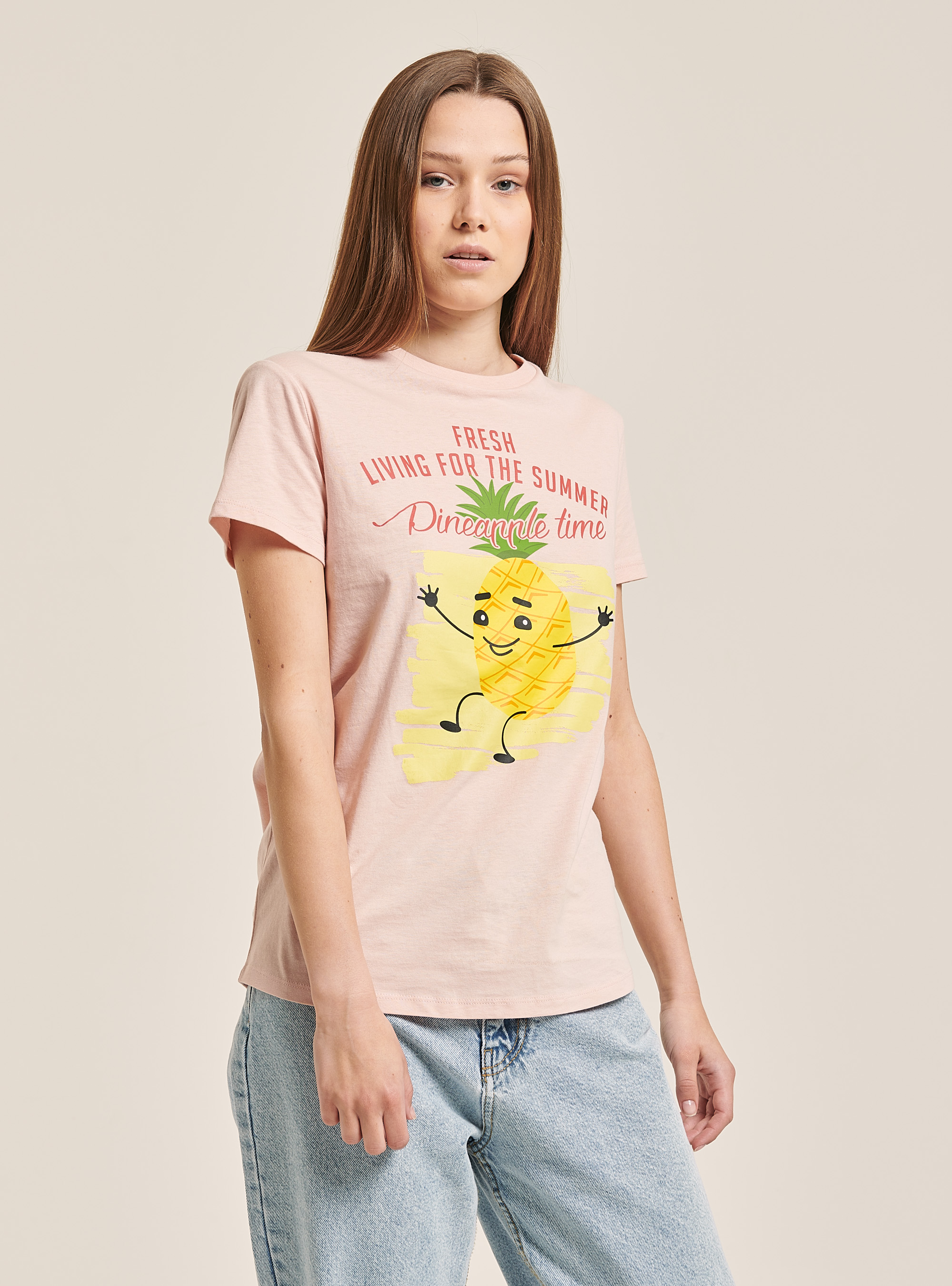 T-Shirt mit buntem Aufdruck, C4447 PINK