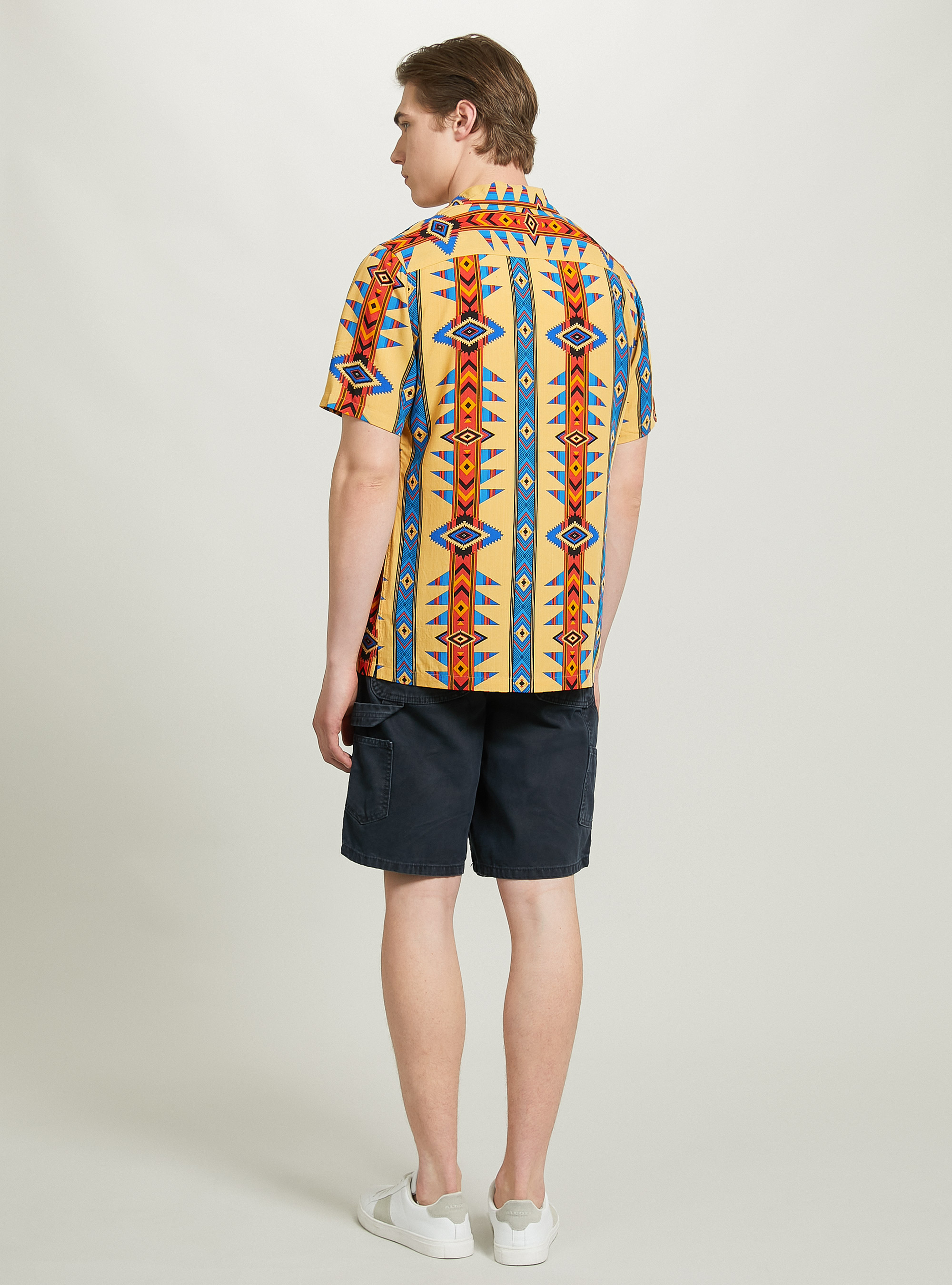 Aztec print short-sleeved shirt, BG1 BEIGE DARK