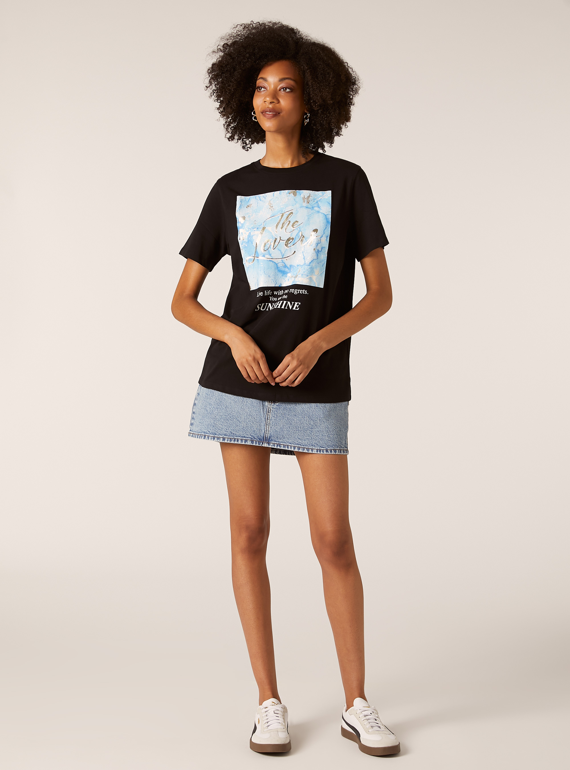 Metallic print t-shirt, BK1 BLACK