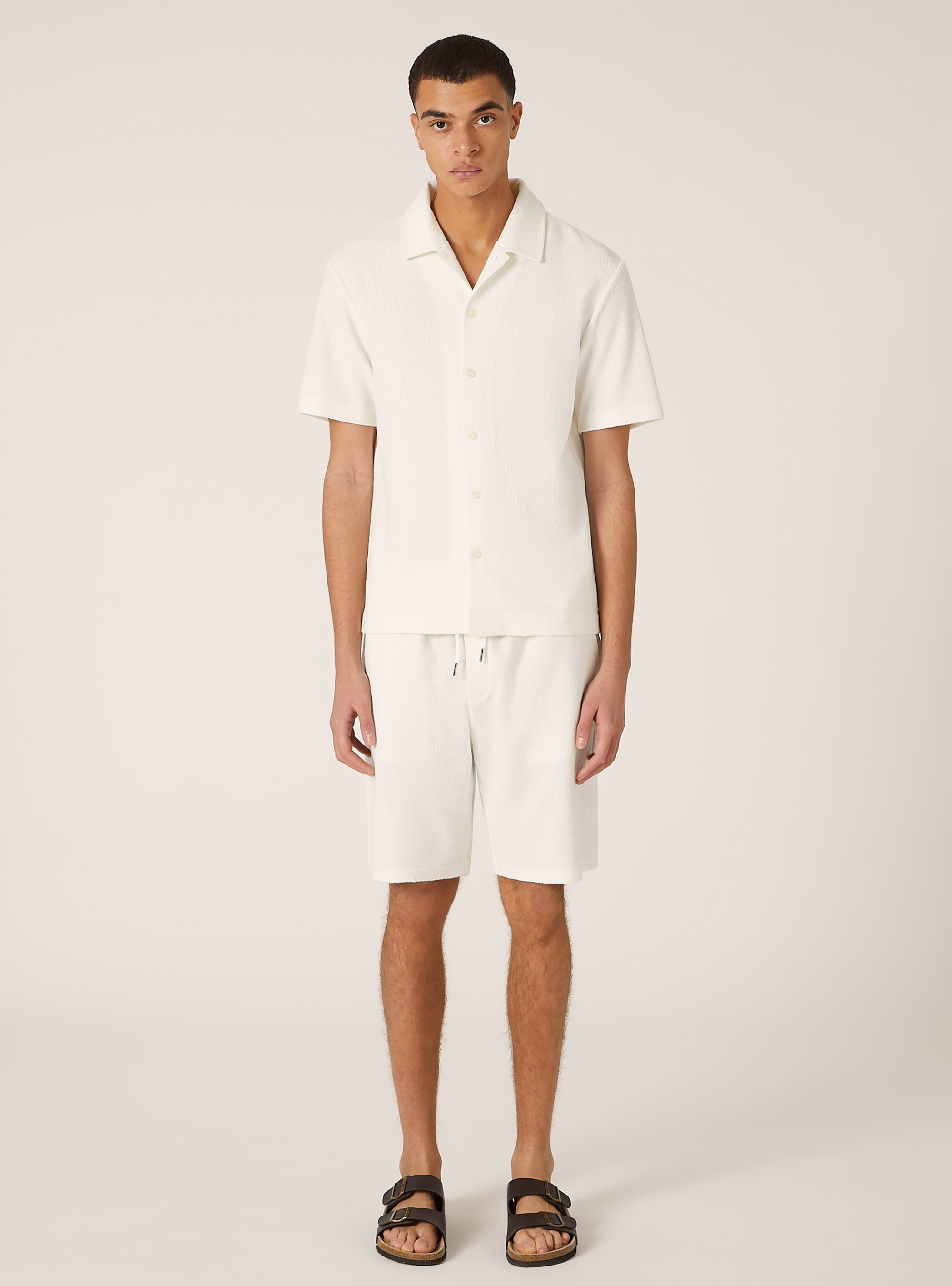 Textured Cotton Bermuda Shirt, WH1 OFF WHITE