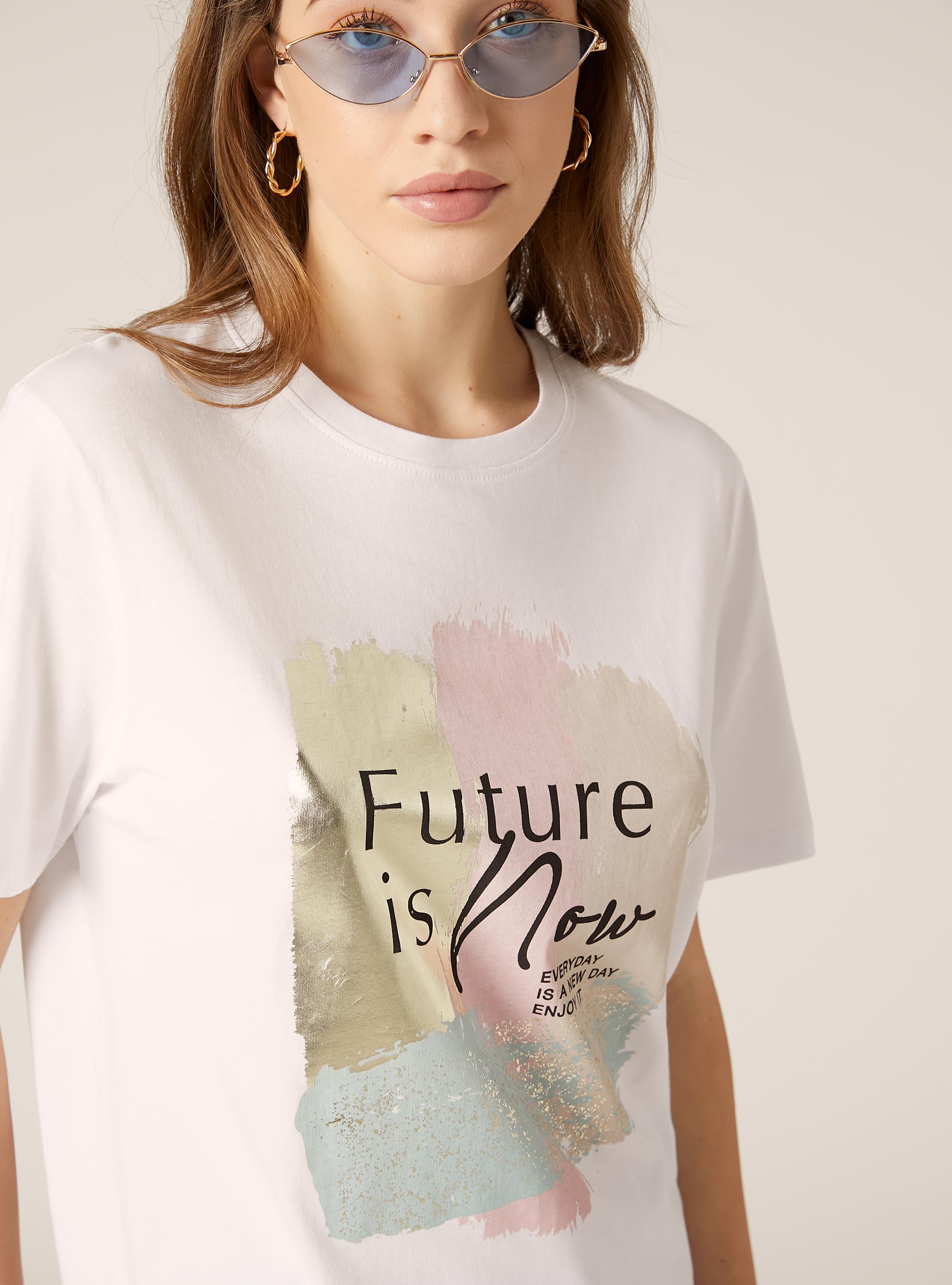 T-shirt with metallic print, WH3 WHITE