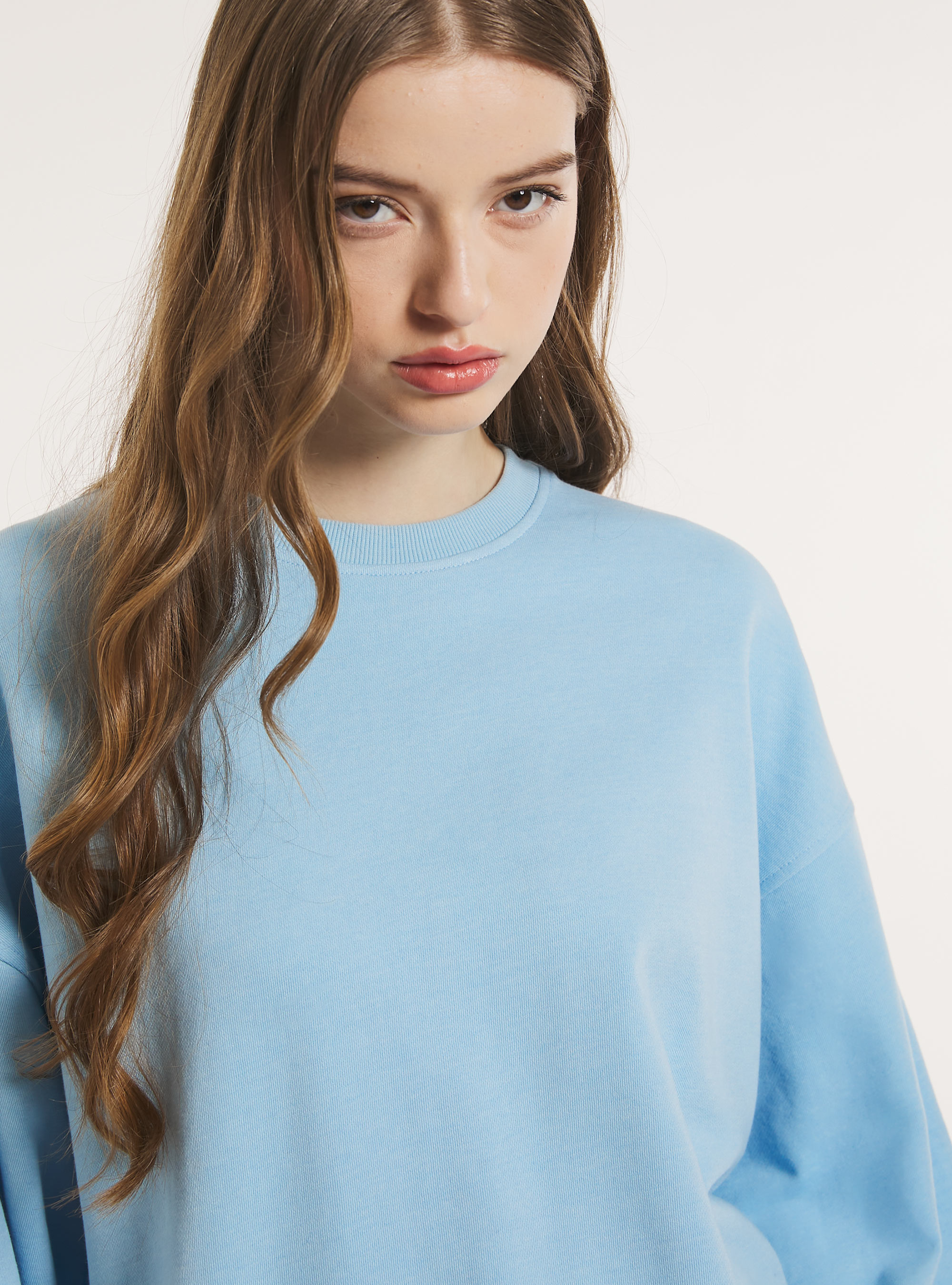 Plain cotton crew-neck sweatshirt, AZ3 AZURE LIGHT