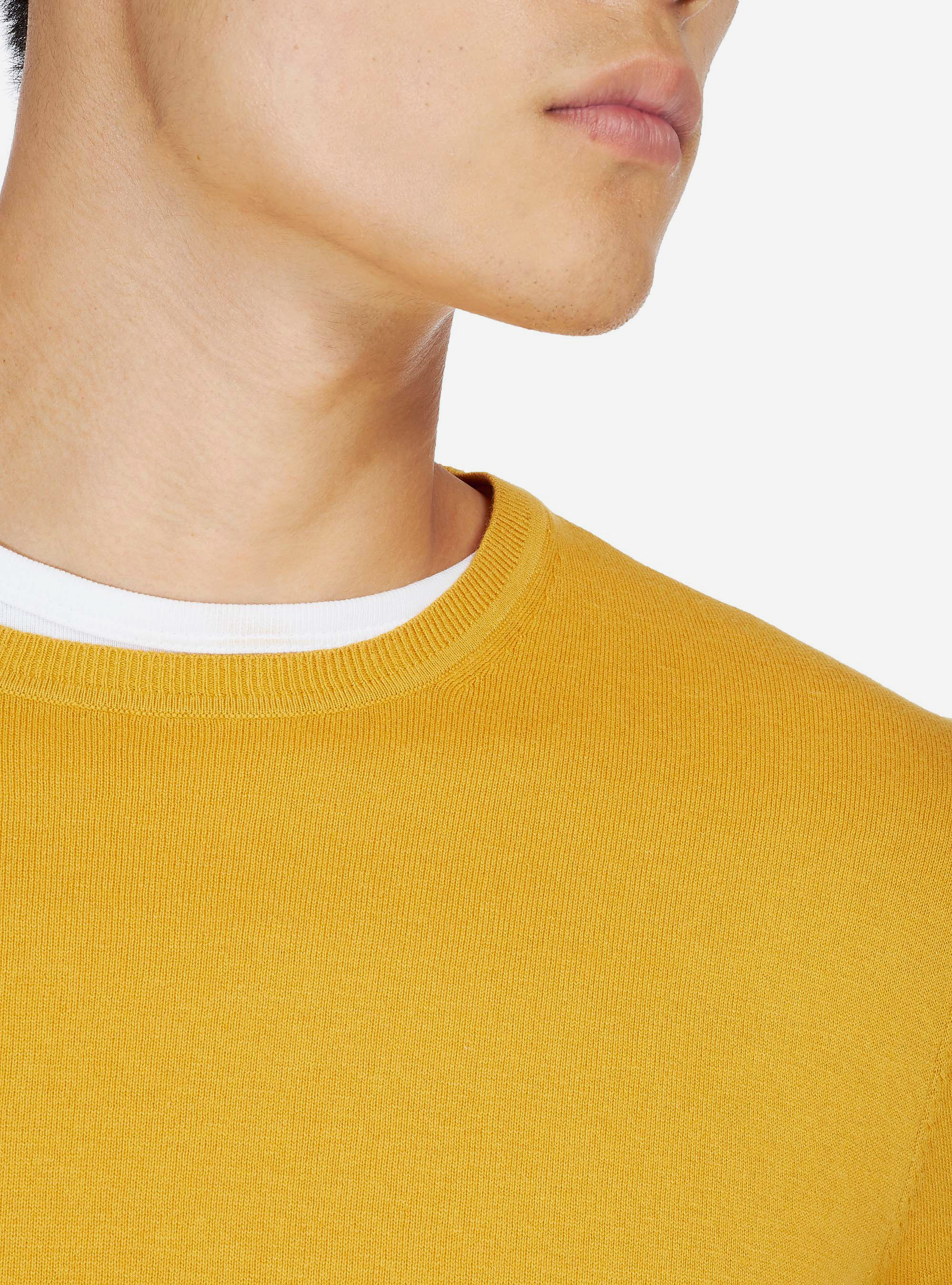 Pull col rond en coton soie et cachemire, C7751 SENAPE