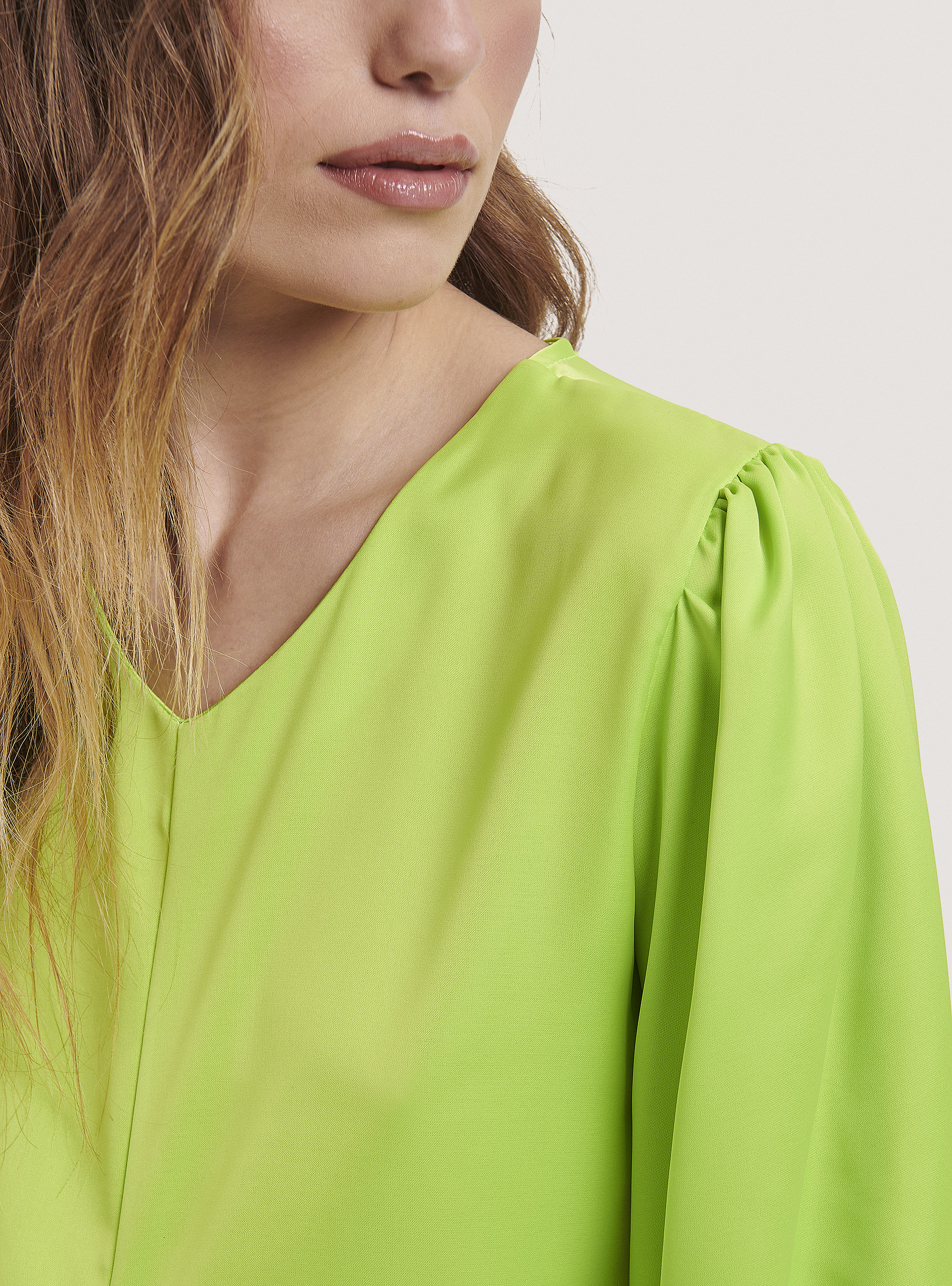 Satin blouse with knot, C7752 LIME
