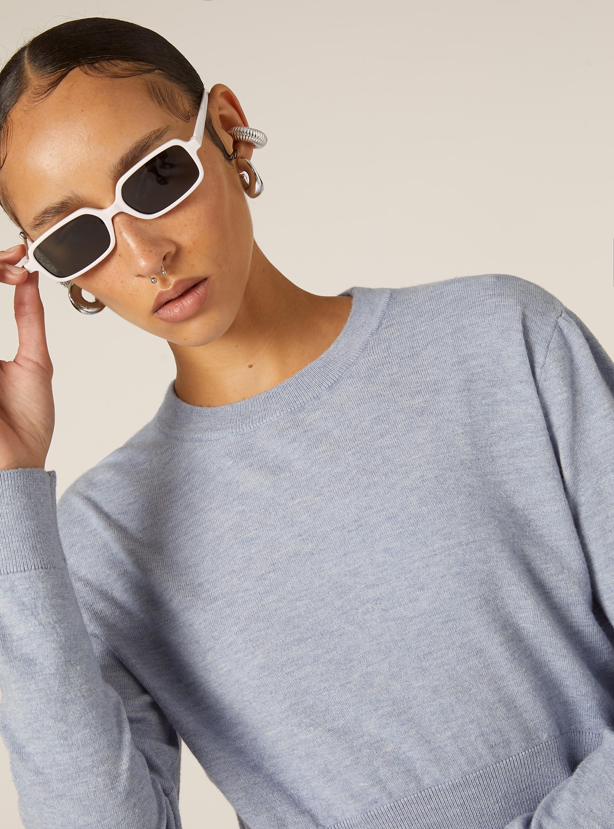 Boxy fit crew neck pullover, MAZ2 AZURE MEL MEDIUM