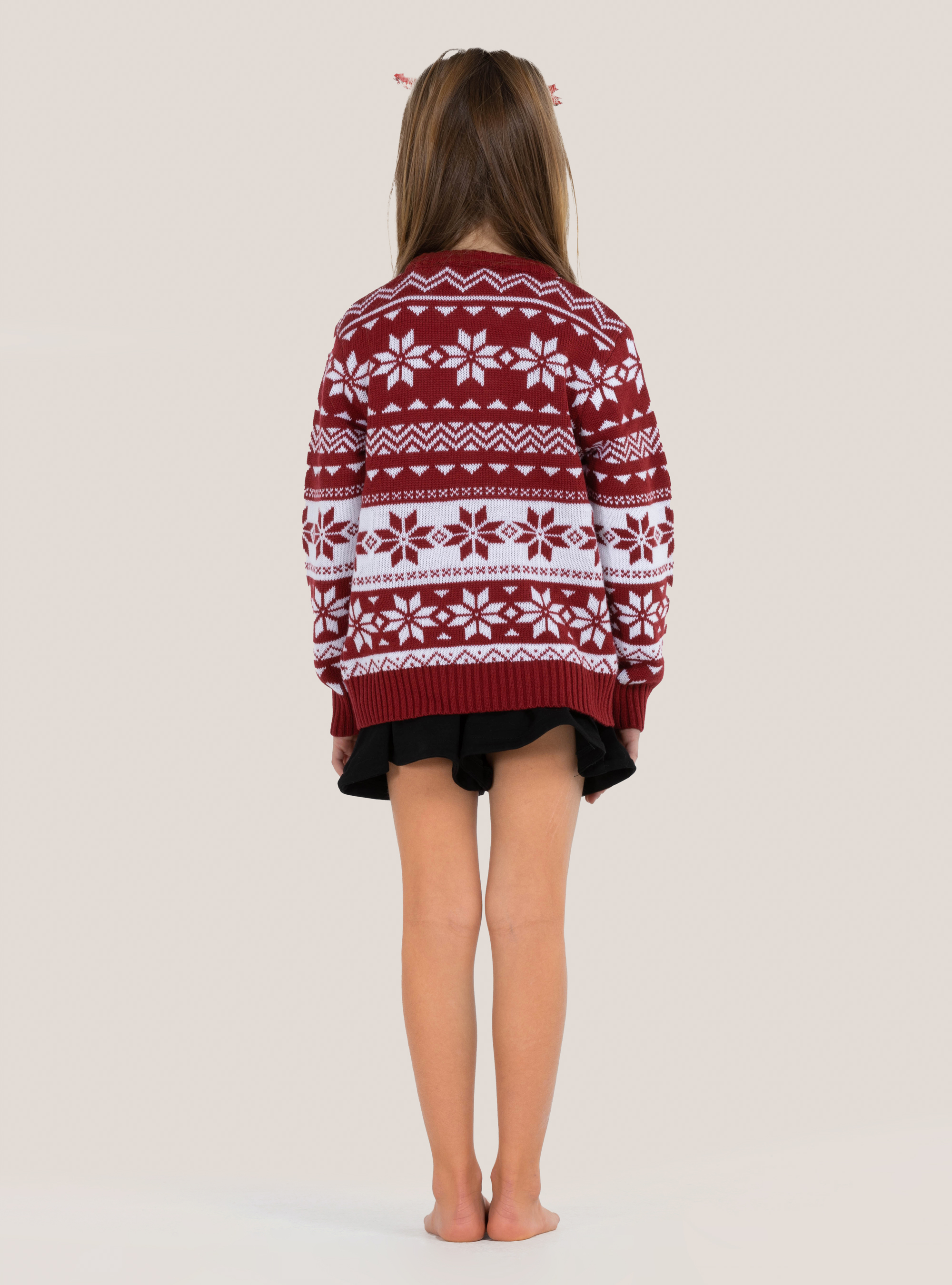 Pullover natalizio "mini me" con renna e campanelline, ROSSO