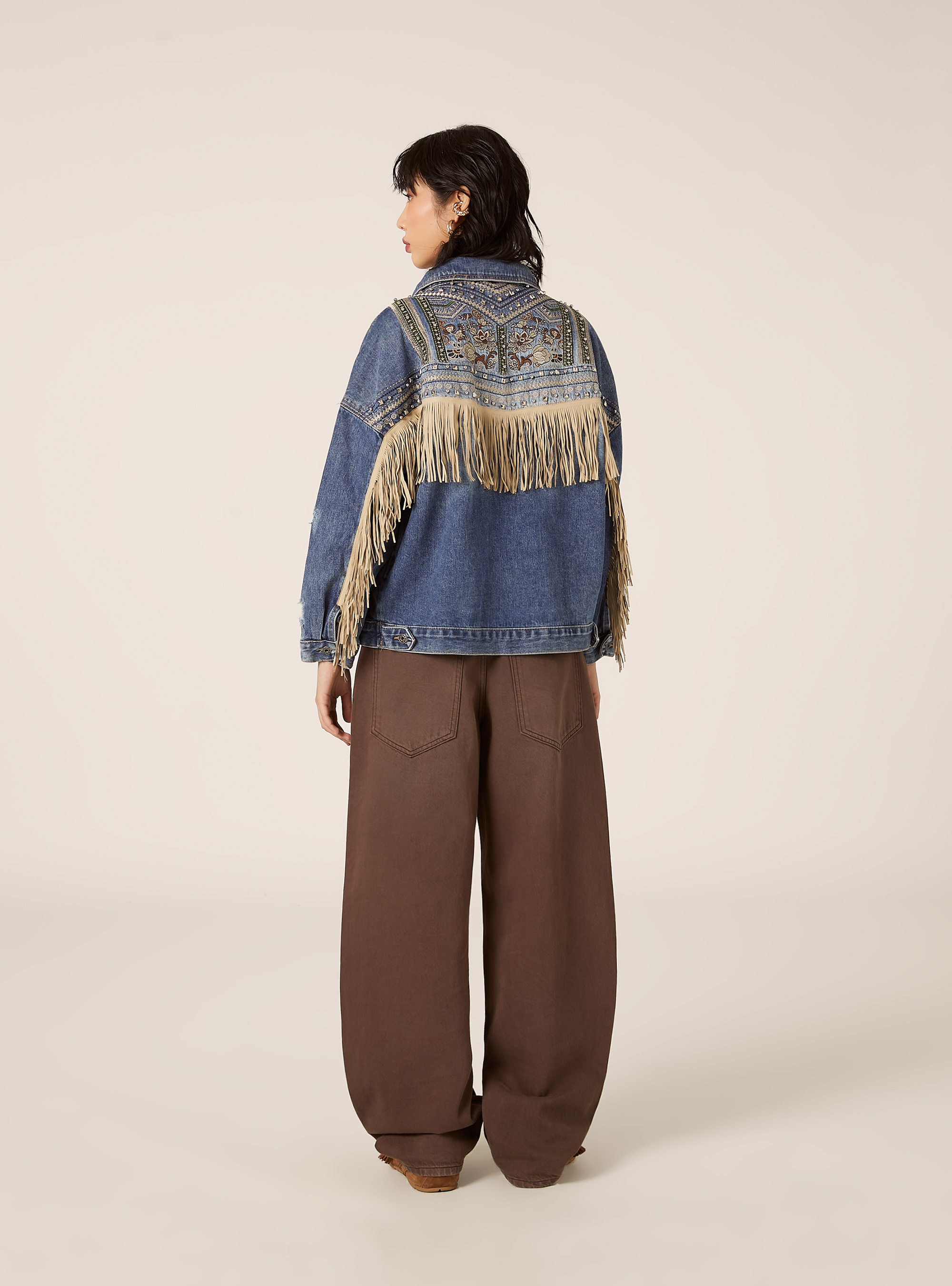 Giubbotto in denim con frange, D004 MEDIUM LIGHT BLUE