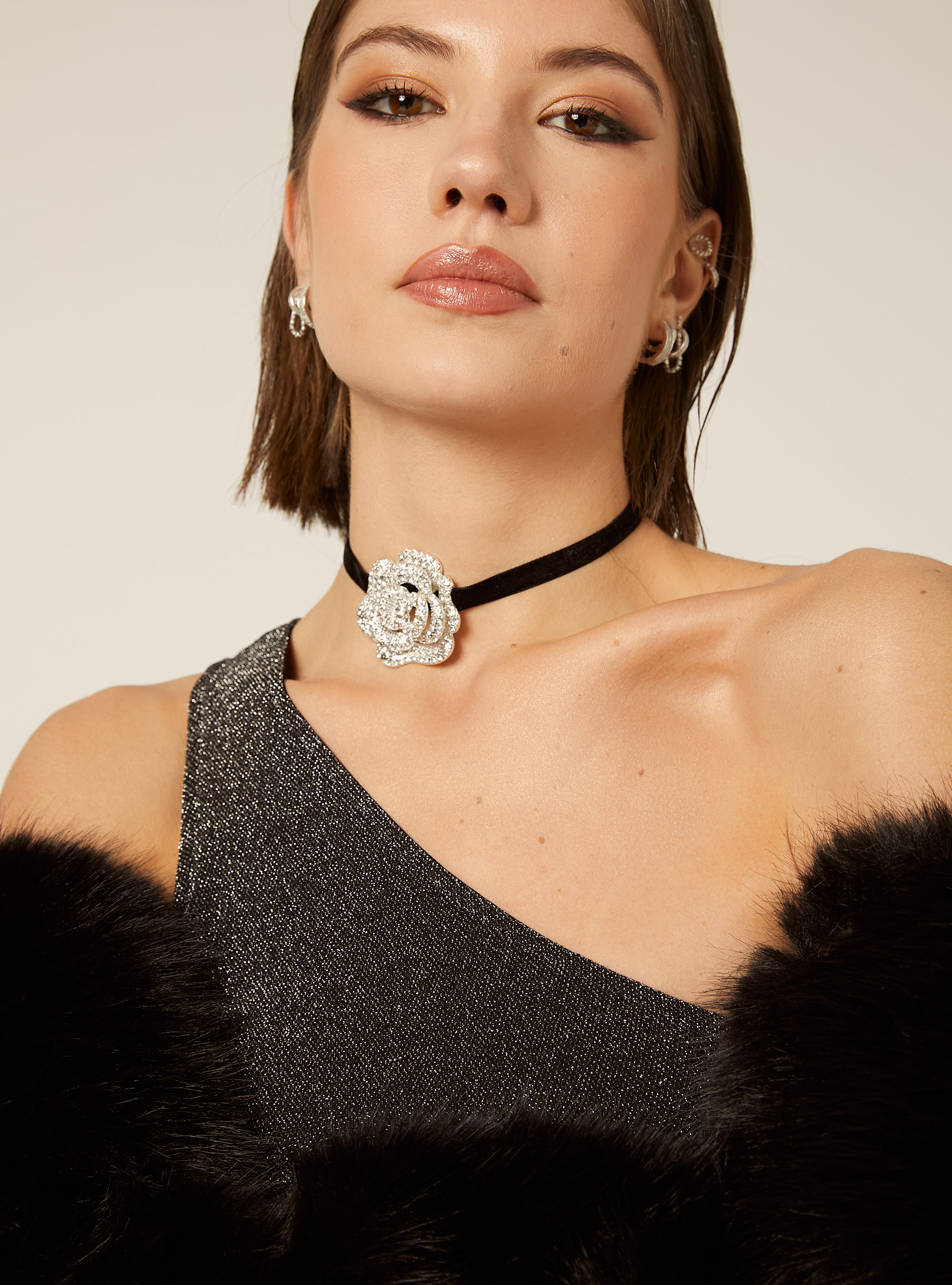 Metallisches One-Shoulder-Kleid, SV2 SILVER MEDIUM