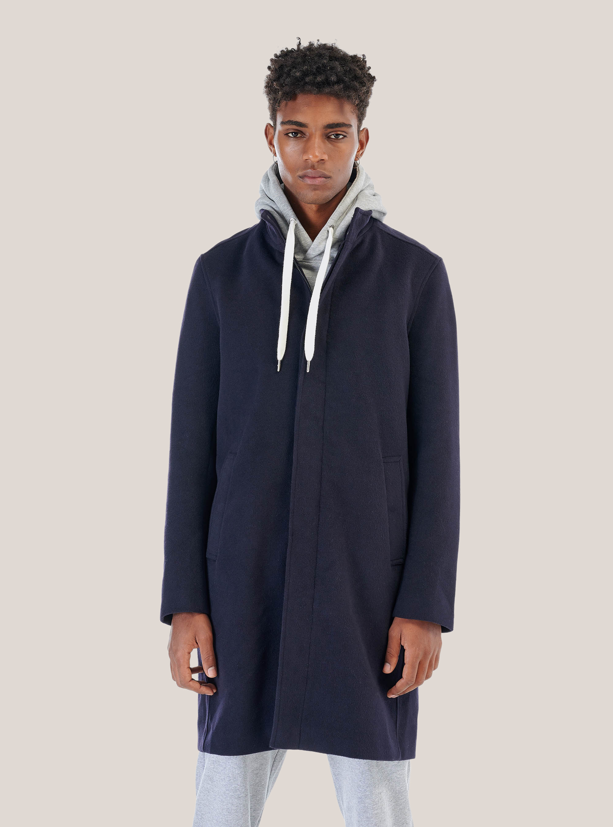 Cappotto con collo a costine, BLU MARINO