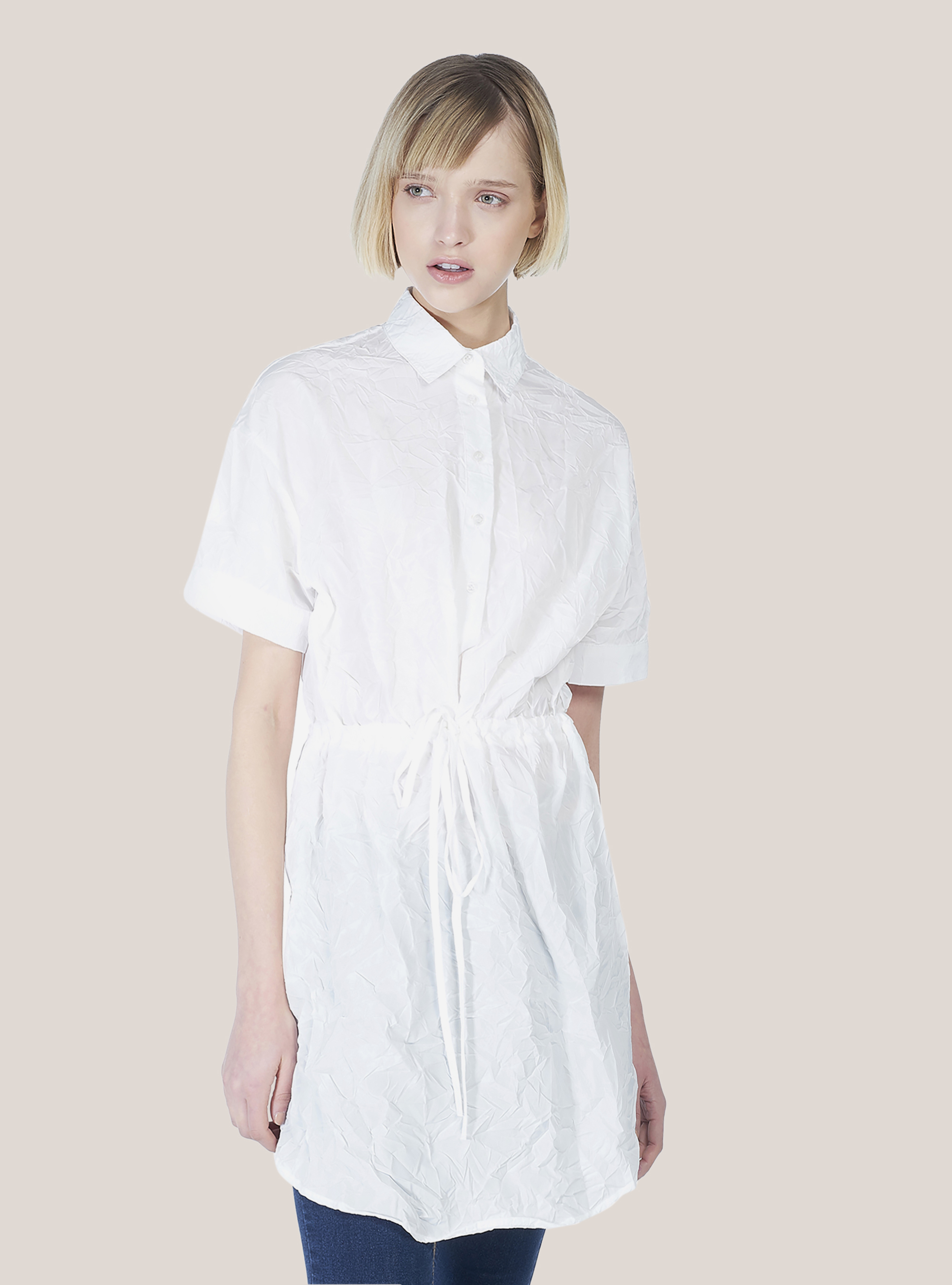 Long shirt with short sleeves, WHITE