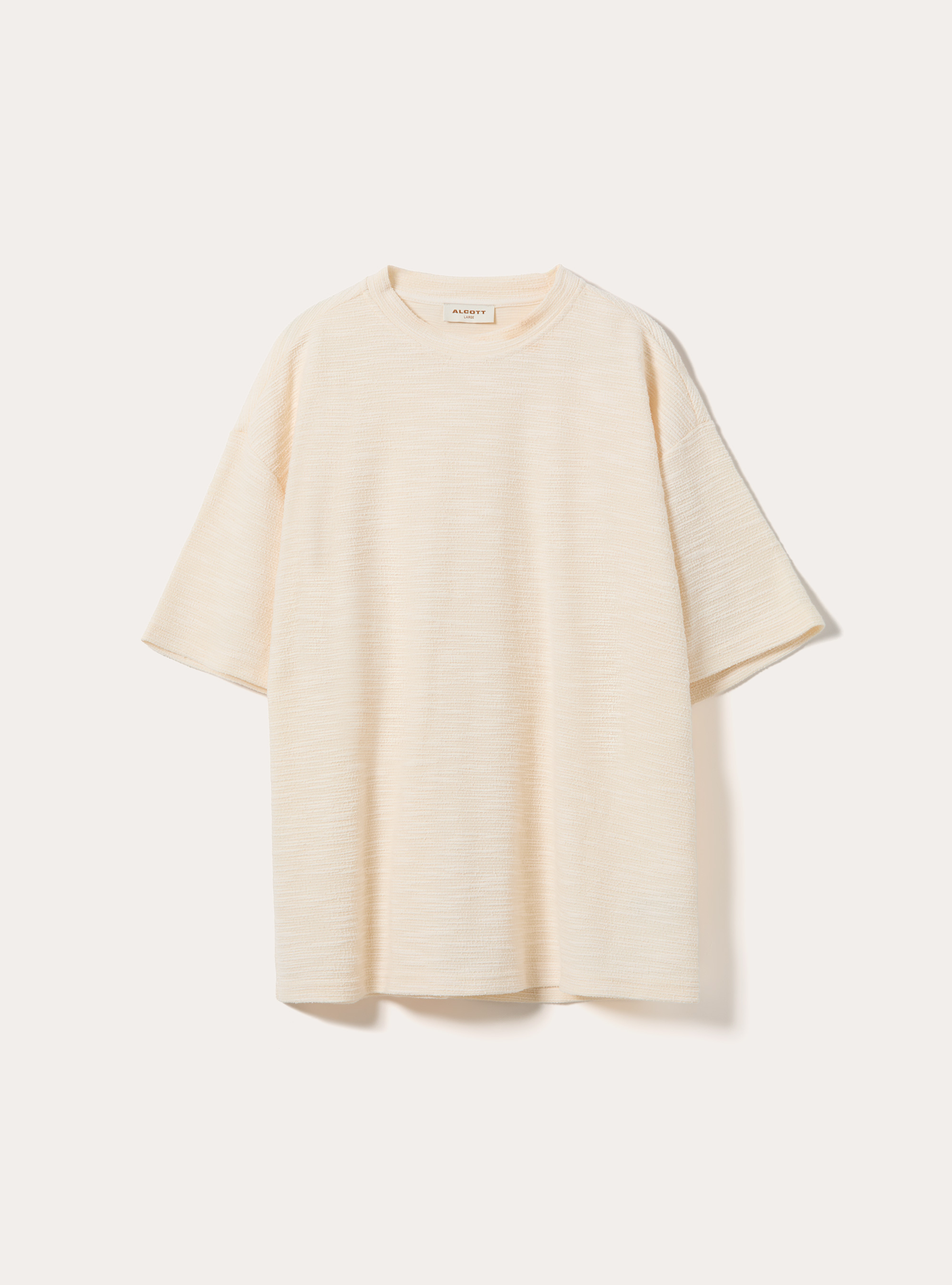 T-shirt in Misto Cotone con Texture, PANNA