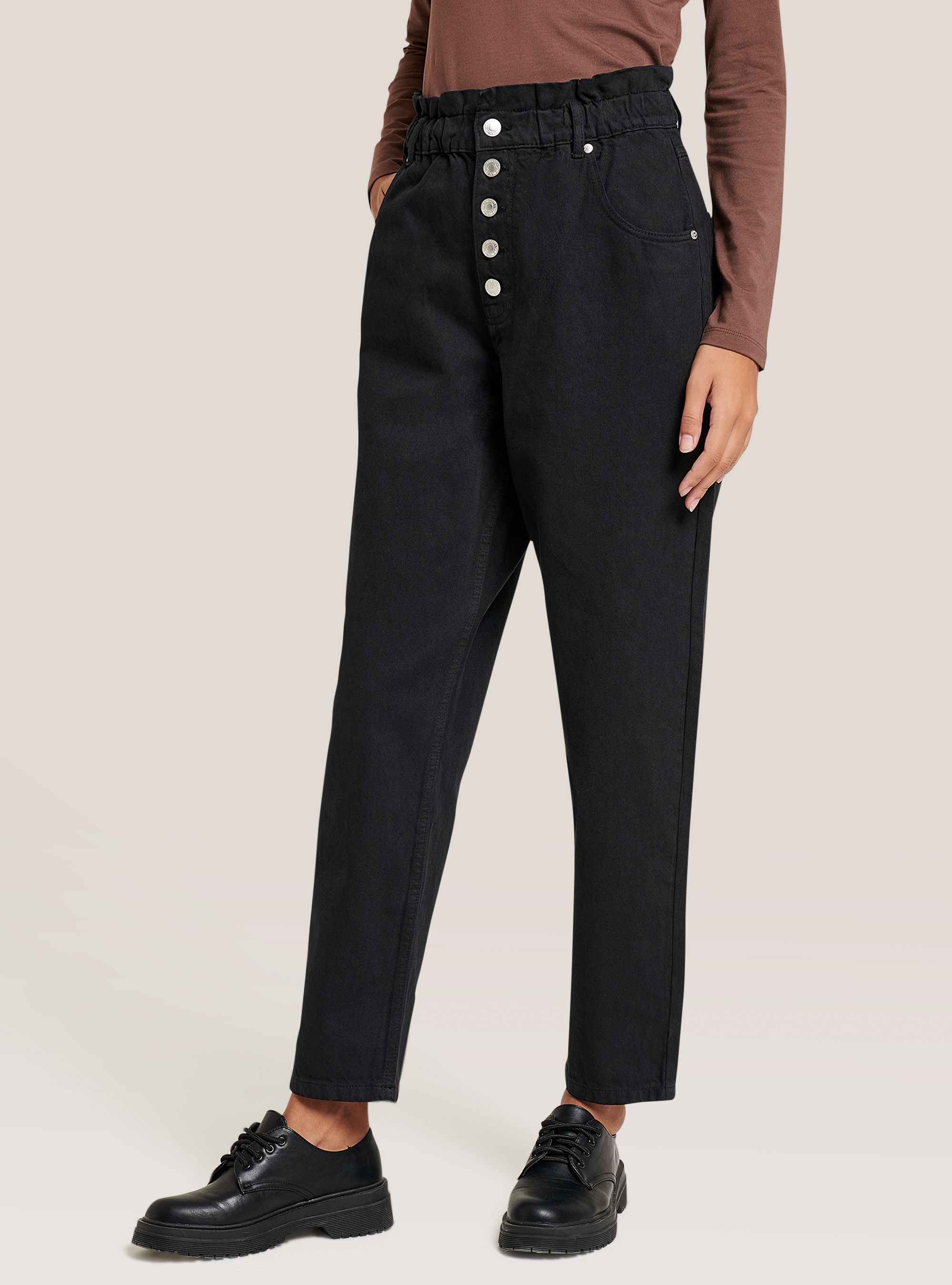 Slouchy cotton jeans, BLACK