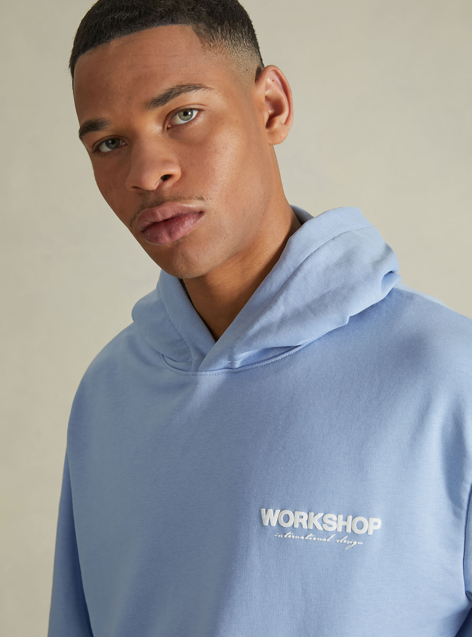 Boxy fit sweatshirt with Workshop print, AZ3 AZURE LIGHT