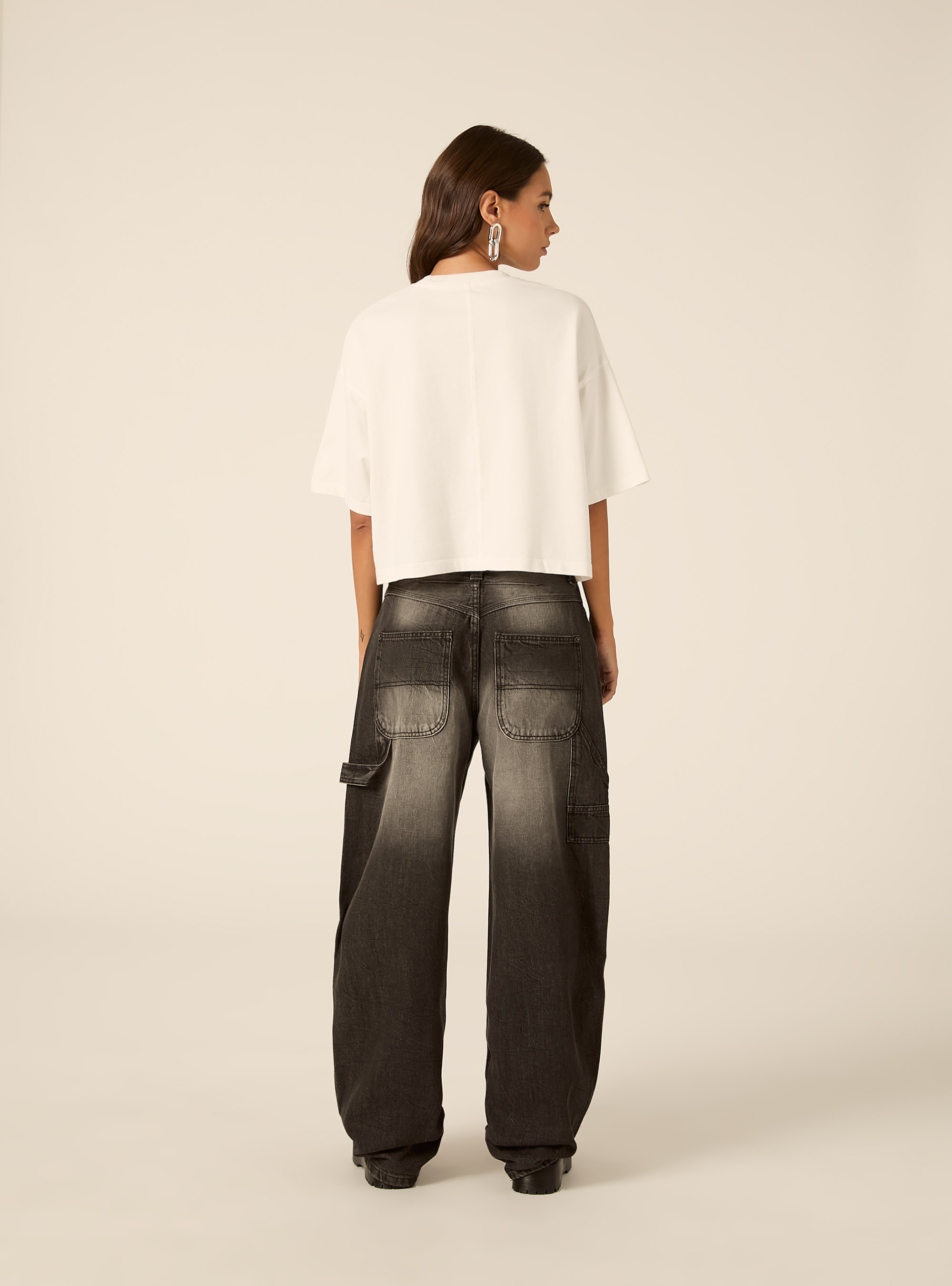 Jeans balloon carpenter con vita regolabile, D000 BLACK