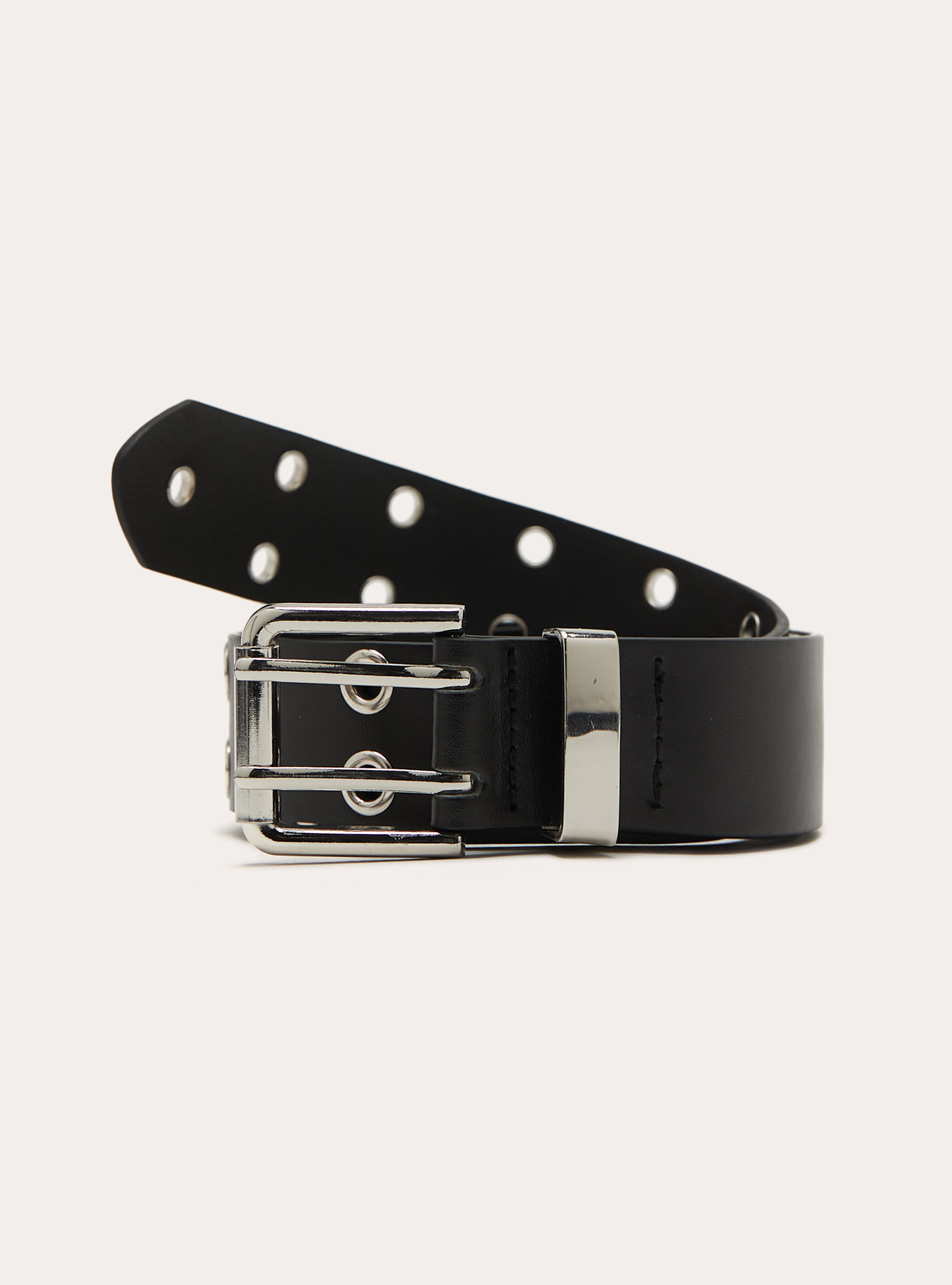 Cintura effetto pelle con occhielli metallici, BK1 BLACK